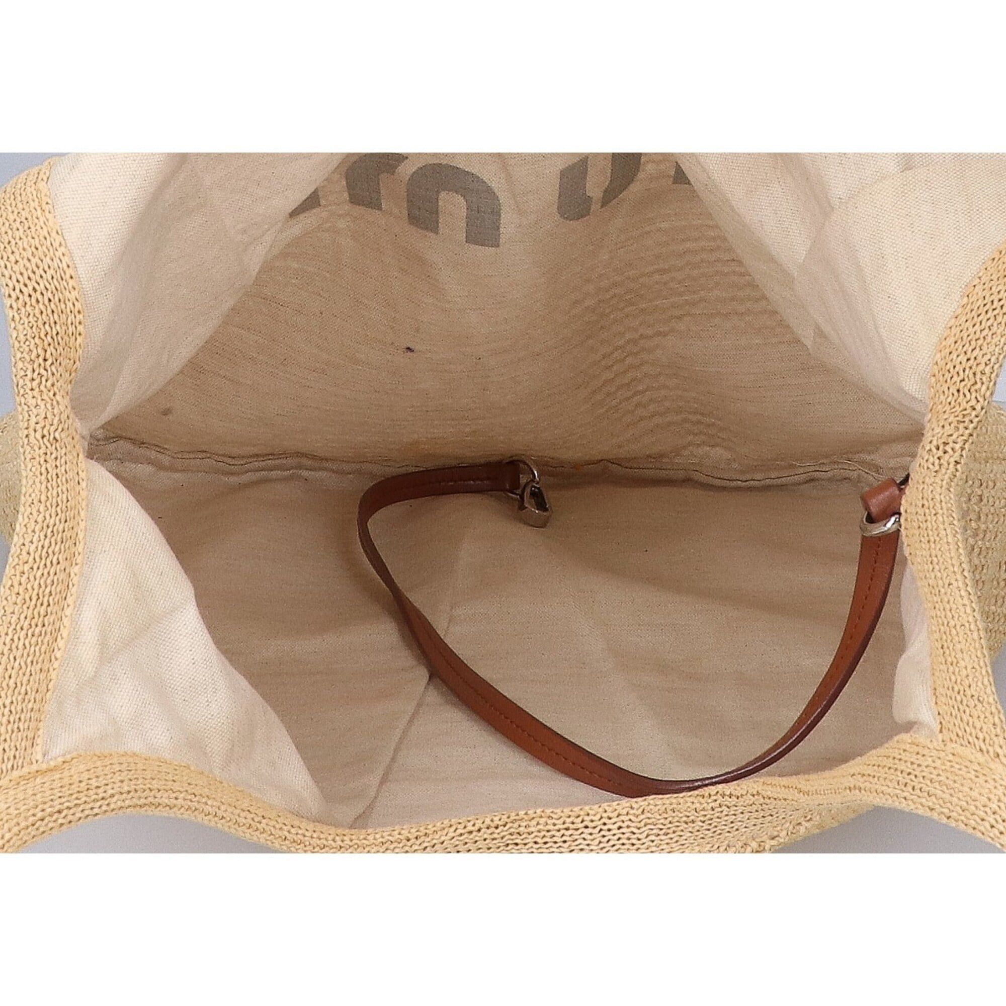 Miu Miu Miu Miu MIUMIU 5BG231 Ivy Raffia Effect x Linen Tote Bag, Natural, Women's Size ONE SIZE - 5 Thumbnail
