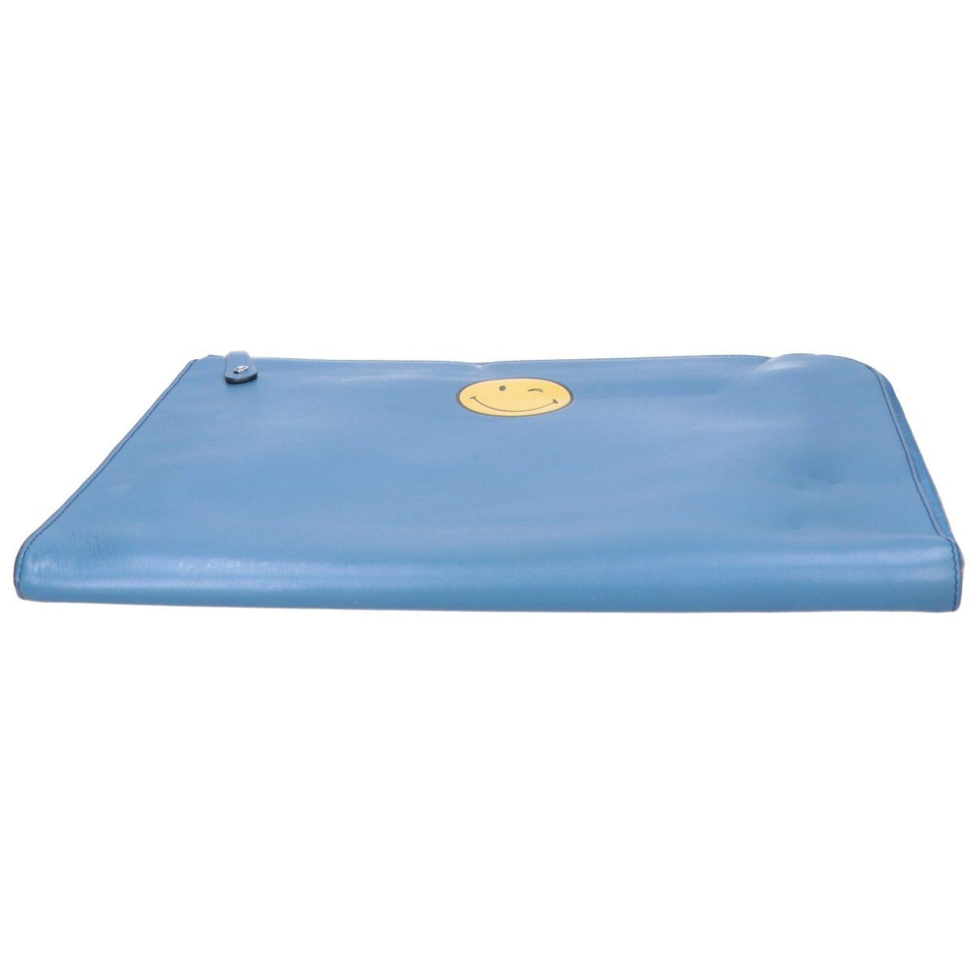 Anya Hindmarch Anya Hindmarch Smile L-shaped zipper leather clutch bag, second blue, for women. Size ONE SIZE - 5 Thumbnail