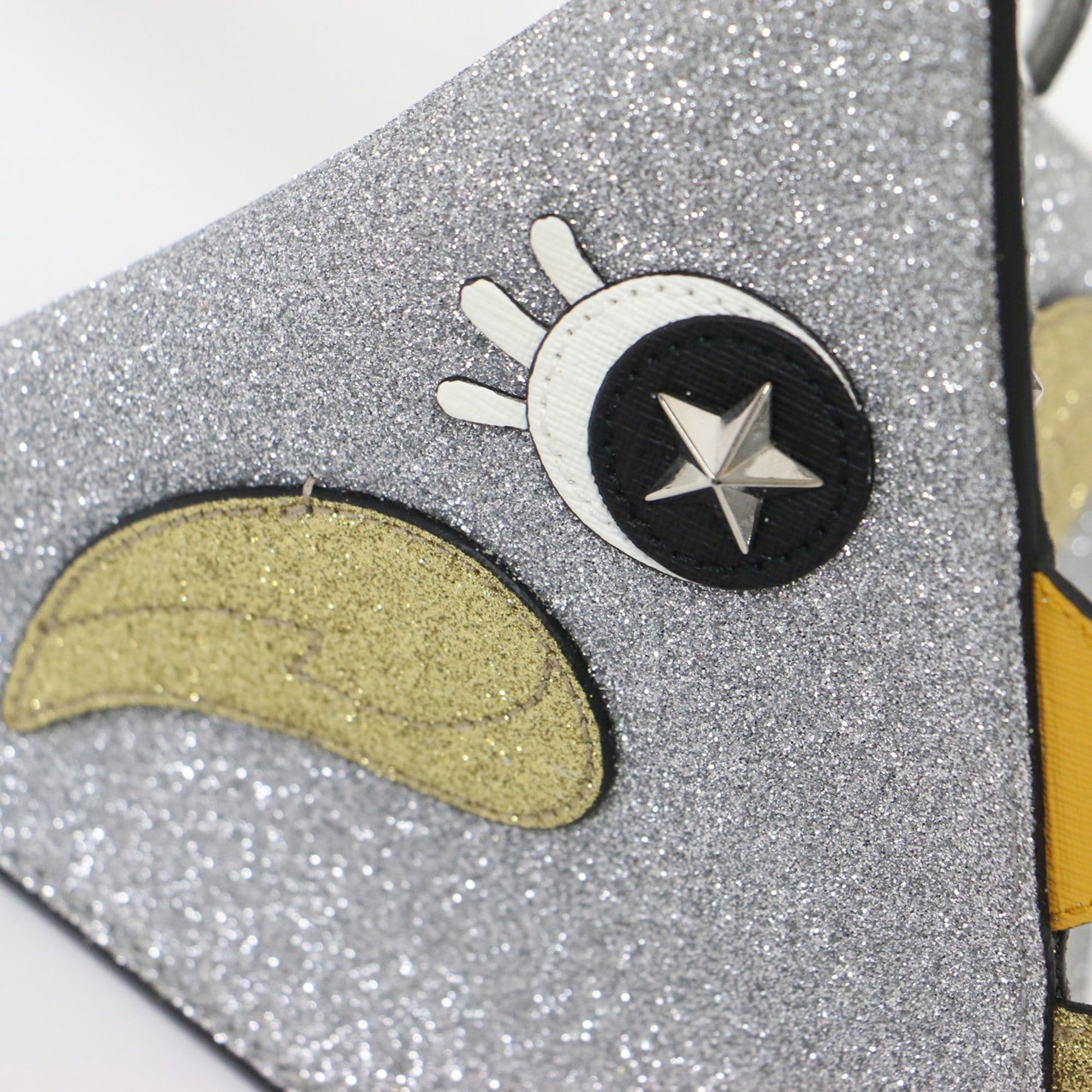 Gucci GUCCI bag, silver triangle chicken motif handbag/clutch, glitter metallic, animal doodles, made in Italy, women's. Size ONE SIZE - 8 Thumbnail