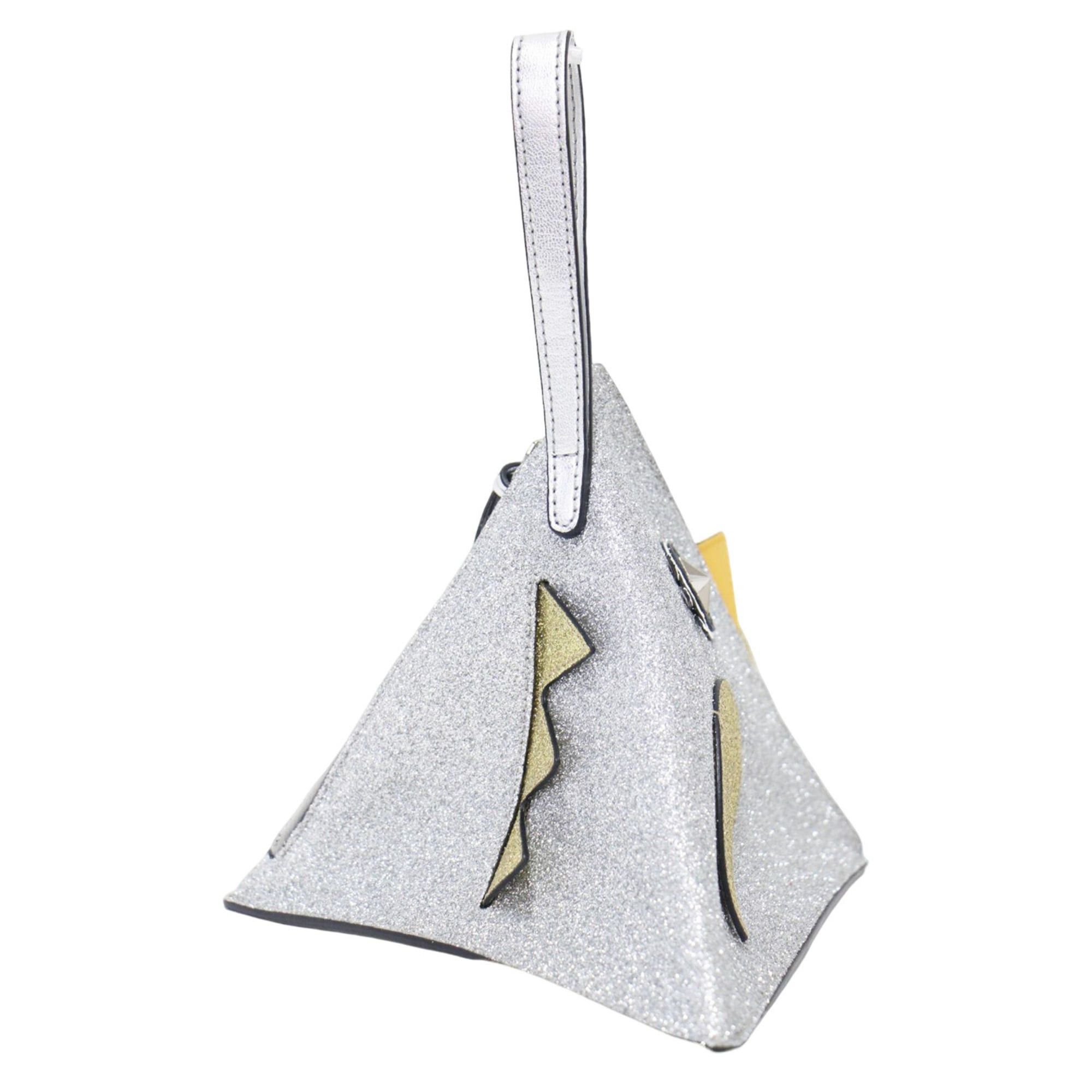 Gucci GUCCI bag, silver triangle chicken motif handbag/clutch, glitter metallic, animal doodles, made in Italy, women's. Size ONE SIZE - 4 Thumbnail
