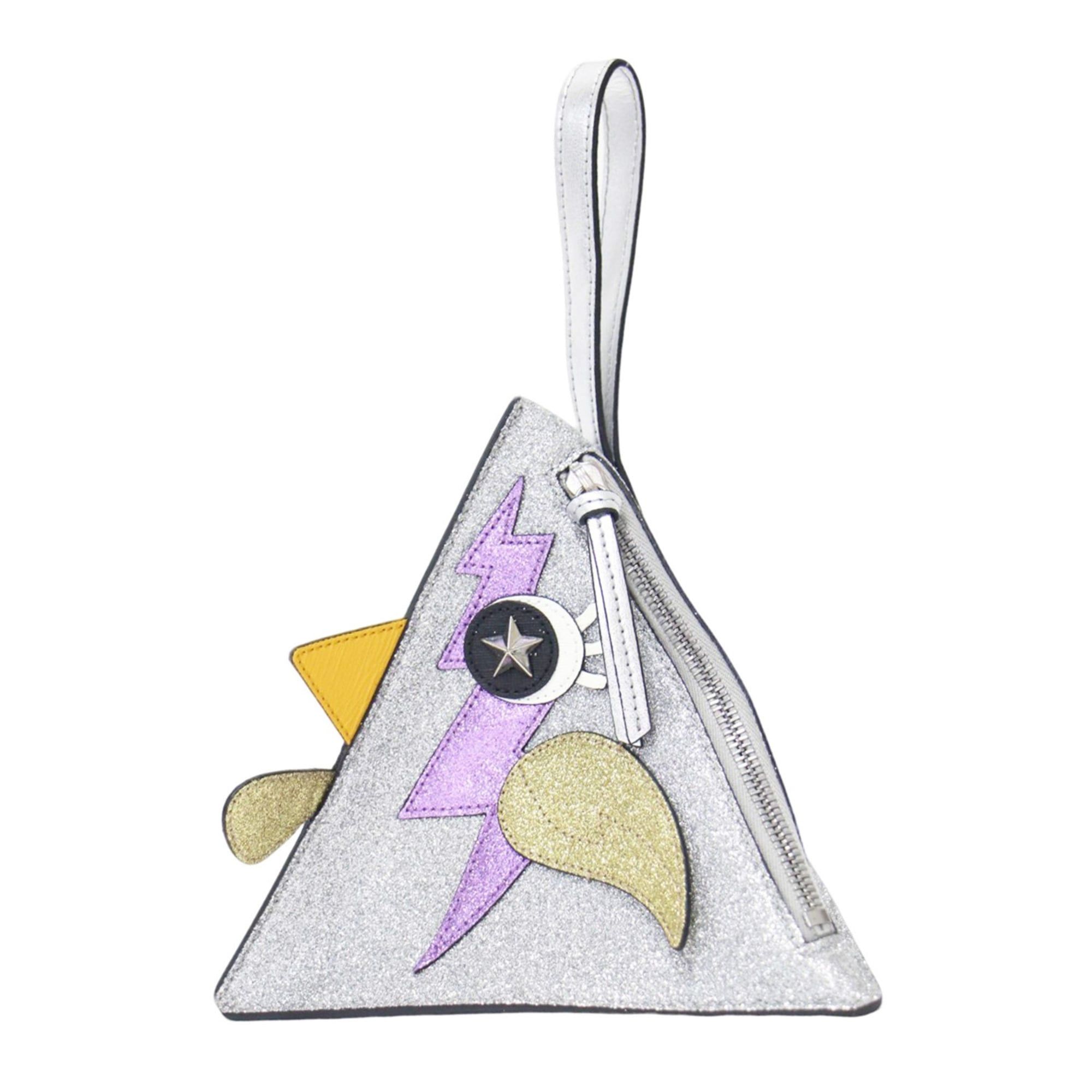 Gucci GUCCI bag, silver triangle chicken motif handbag/clutch, glitter metallic, animal doodles, made in Italy, women's. Size ONE SIZE - 2 Thumbnail