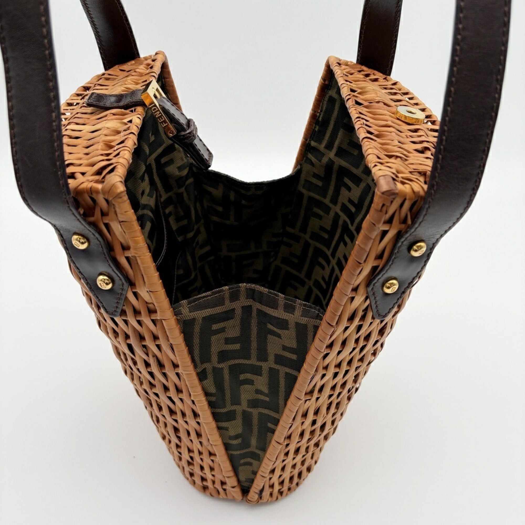 Fendi Fendi Zucca bag, rattan and leather, brown/dark brown, resort style. Size ONE SIZE - 18 Thumbnail