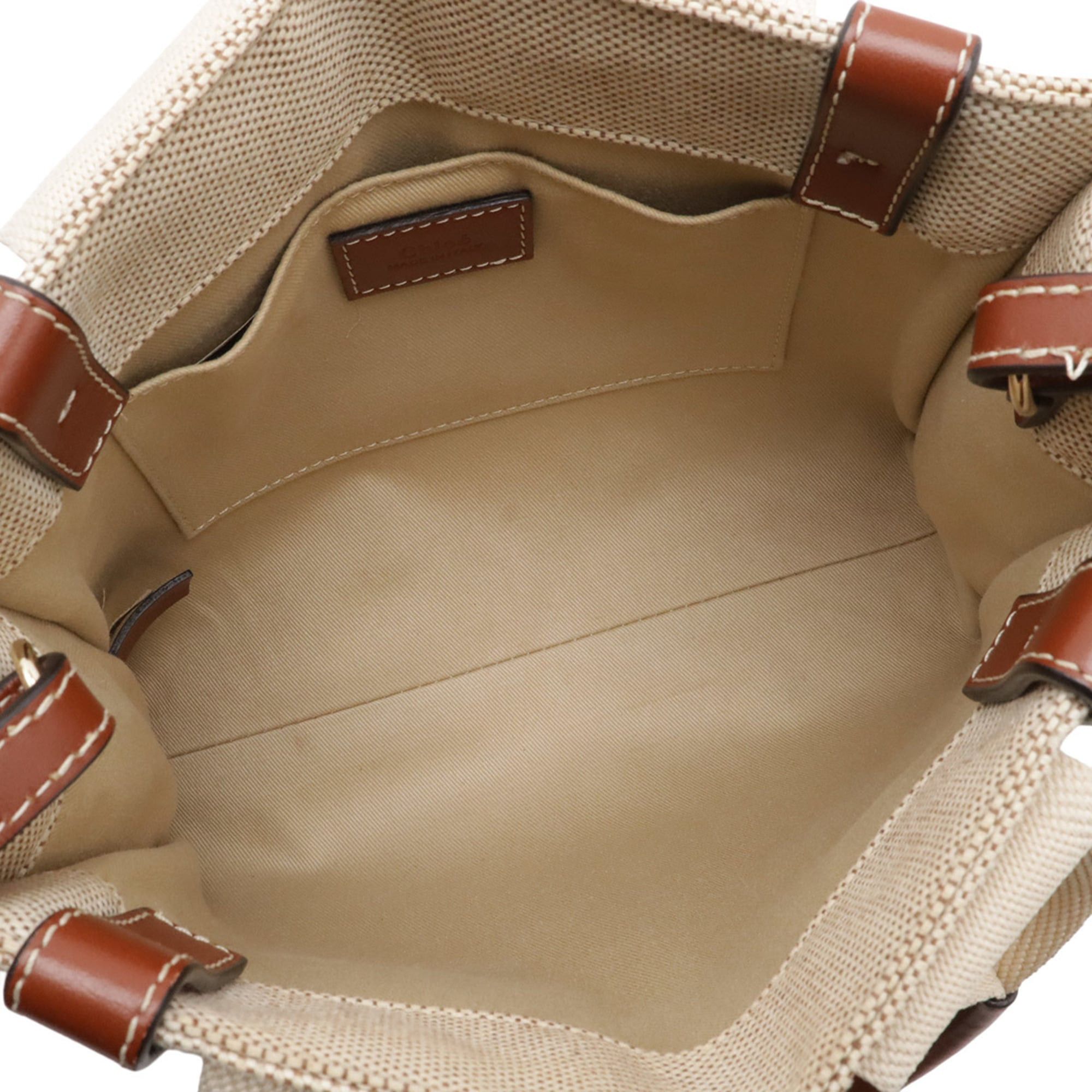Chloe Chloé Chloe Woody Small Tote Bag, Handbag, Shoulder Canvas and Leather, Beige Brown, CHC23AS397 Size ONE SIZE - 8 Thumbnail