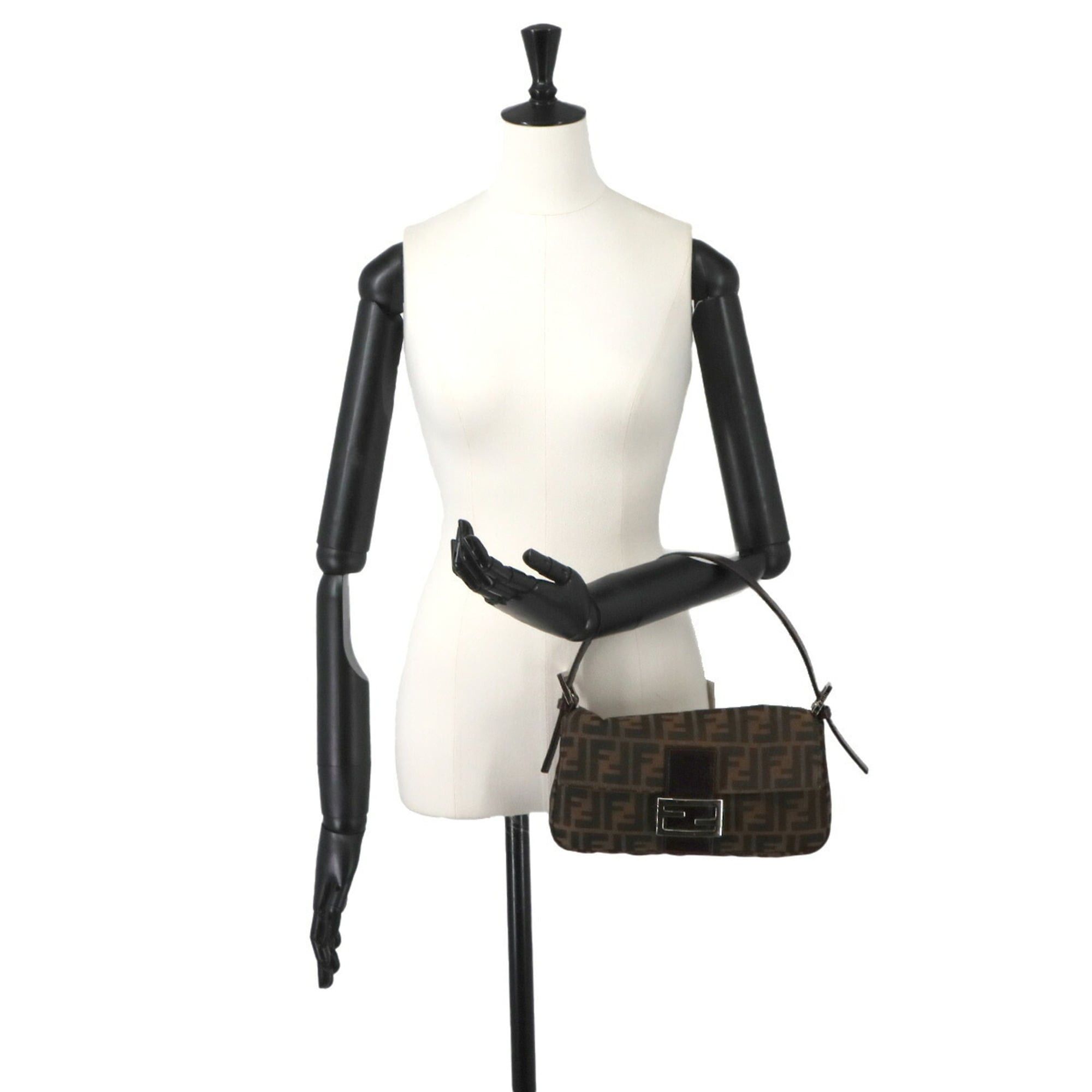 Fendi Fendi Zucca Mamma Baguette Shoulder Handbag, Canvas and Leather, Brown, 26424, Silver Hardware. Size ONE SIZE - 10 Thumbnail
