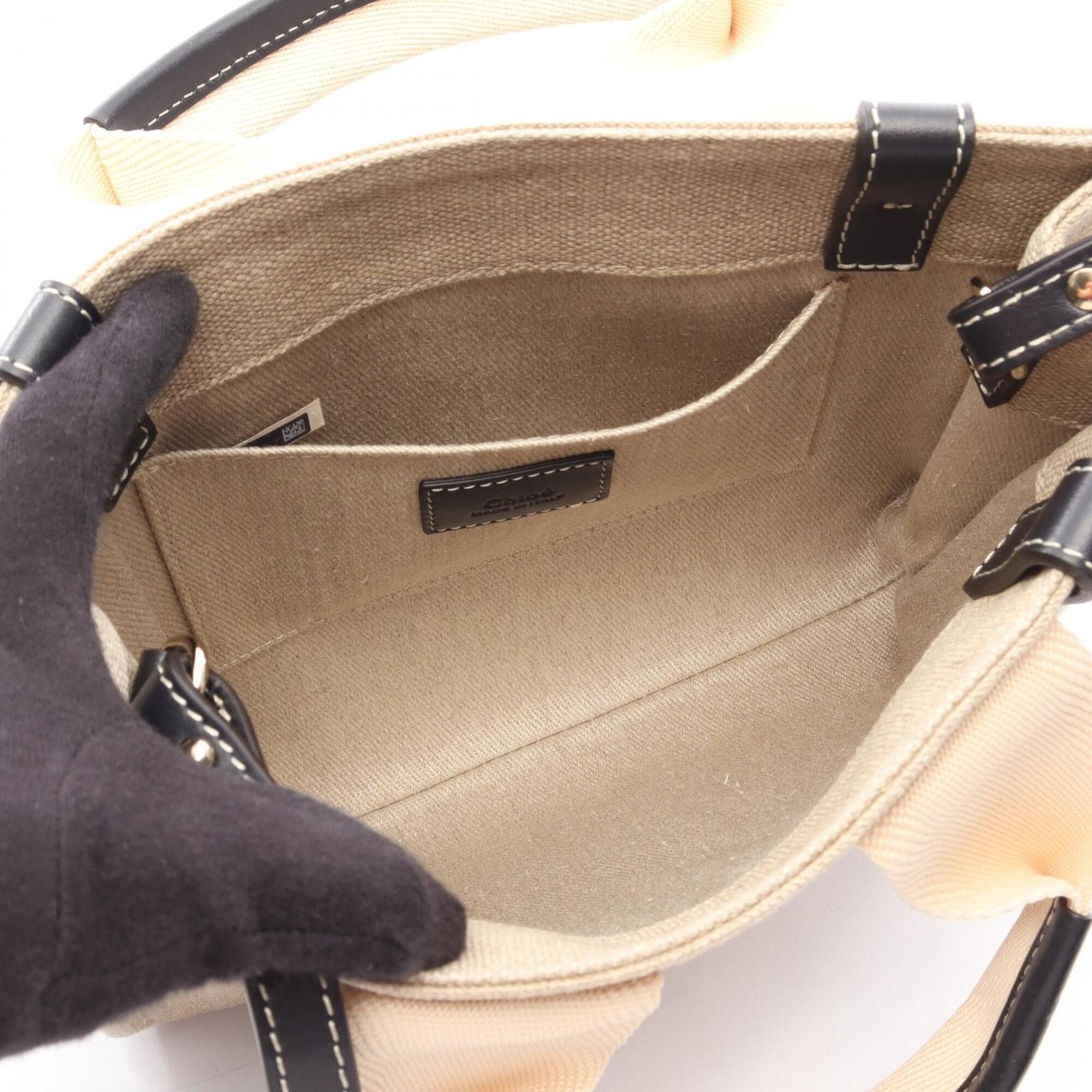 Chloe Chloé Chloe Woody Small 2-Way Handbag, Canvas and Leather, Women's, Beige/Black Size ONE SIZE - 3 Thumbnail