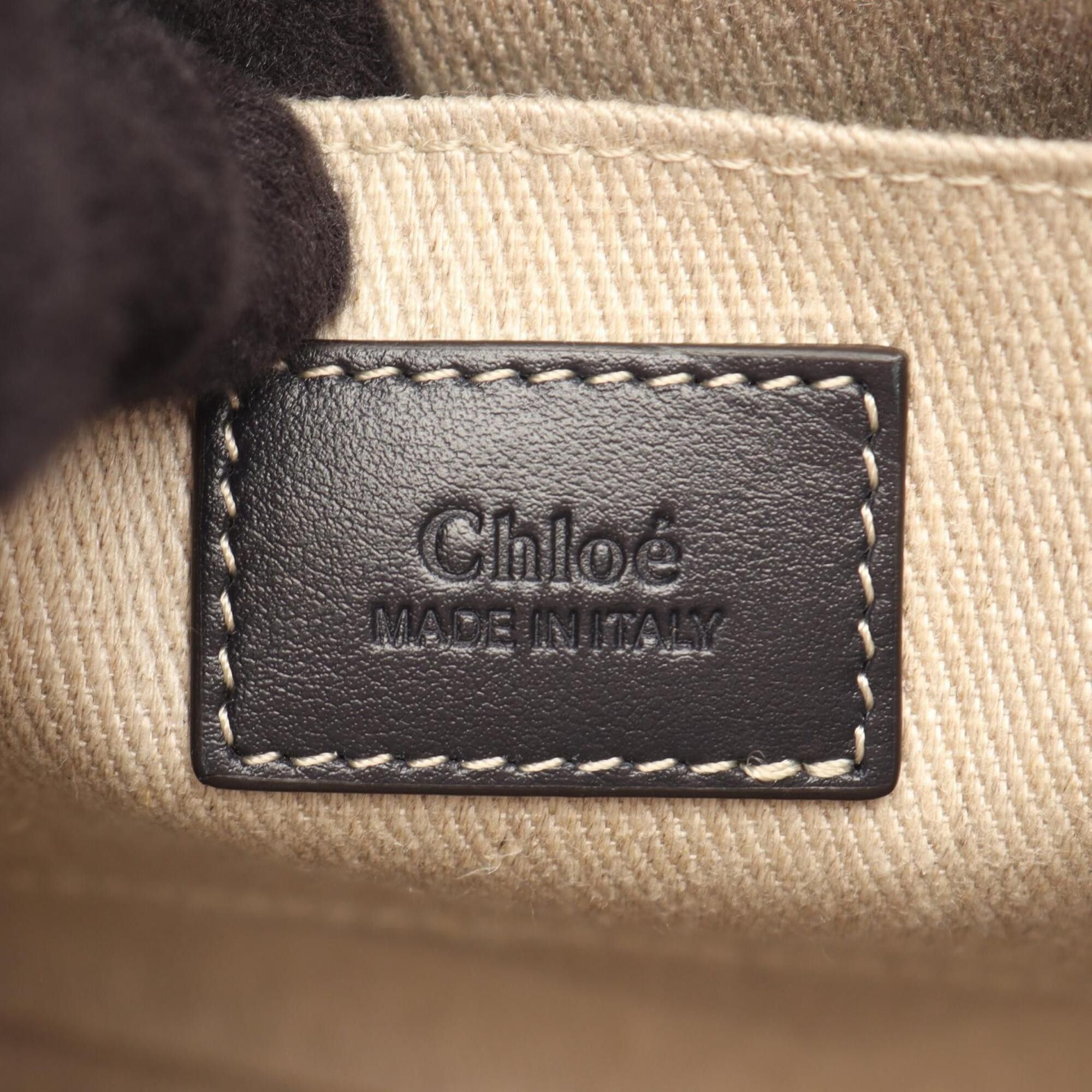 Chloe Chloé Chloe Woody Small 2-Way Handbag, Canvas and Leather, Women's, Beige/Black Size ONE SIZE - 4 Thumbnail