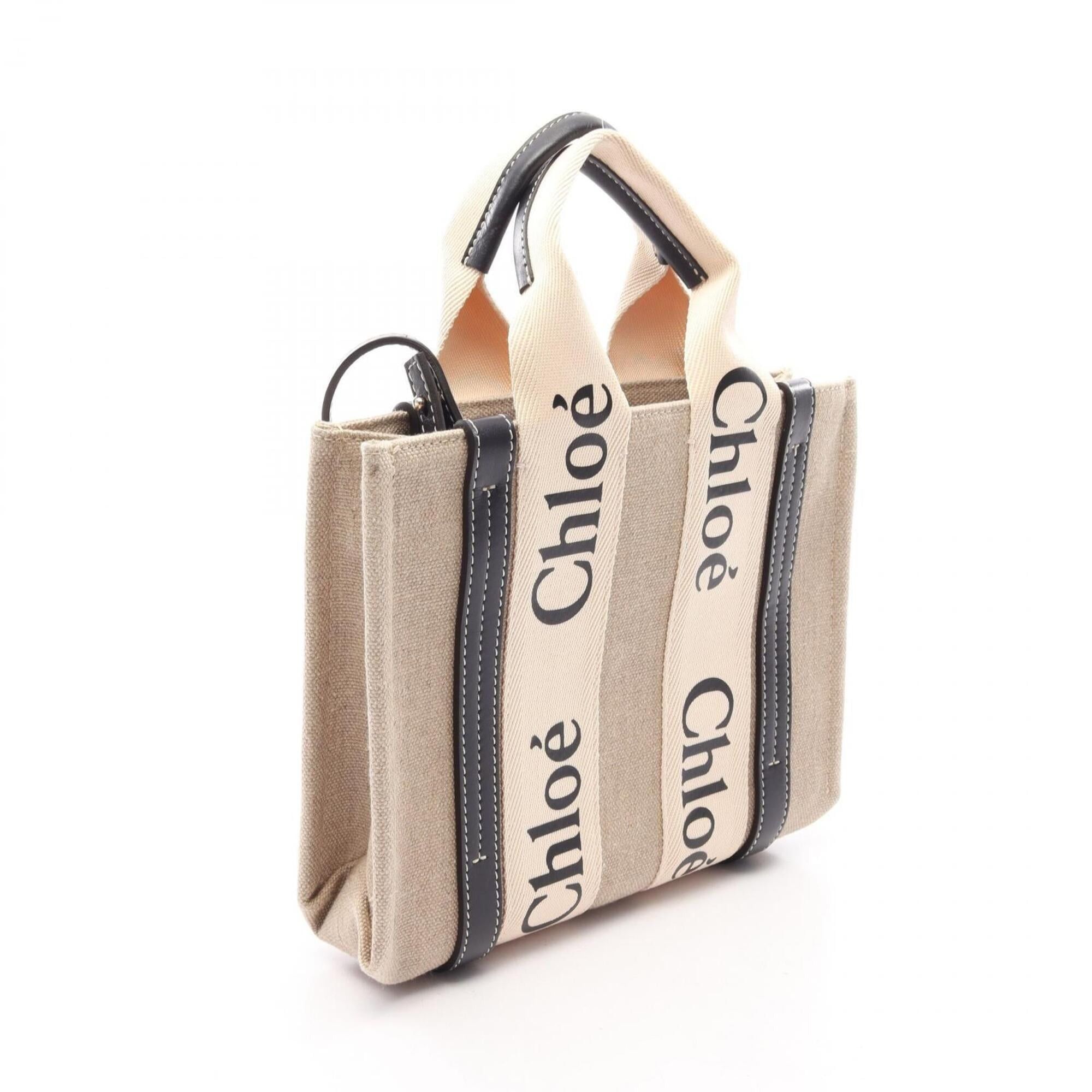 Chloe Chloé Chloe Woody Small 2-Way Handbag, Canvas and Leather, Women's, Beige/Black Size ONE SIZE - 2 Thumbnail