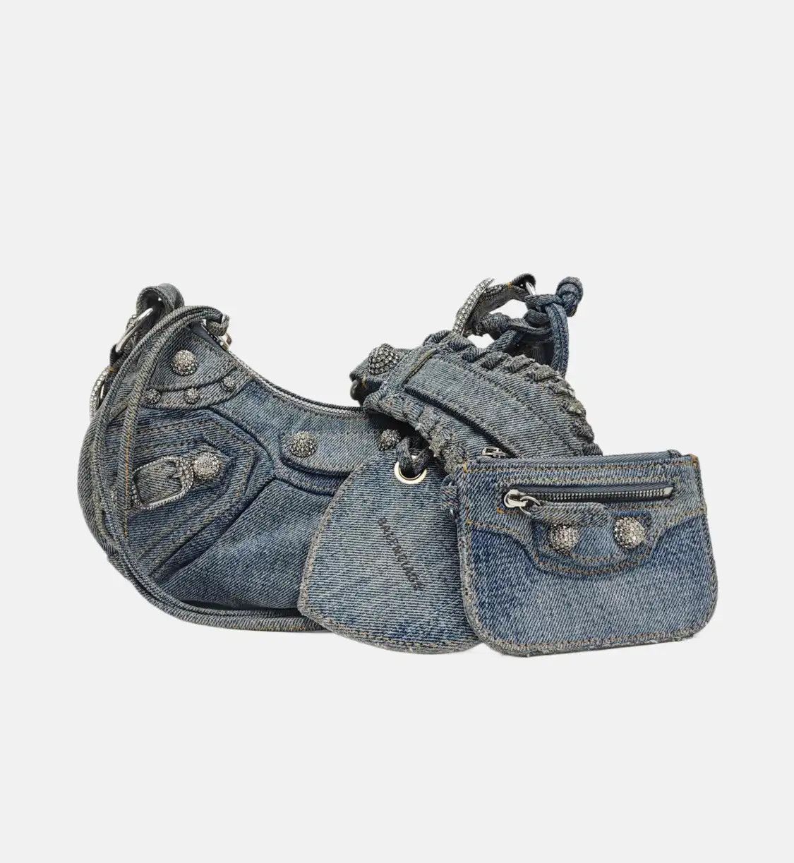 Balenciaga BALENCIAGA Le Cagole blue denim stud fringe Motorcycle shoulder bag distressed s Size ONE SIZE - 8 Thumbnail