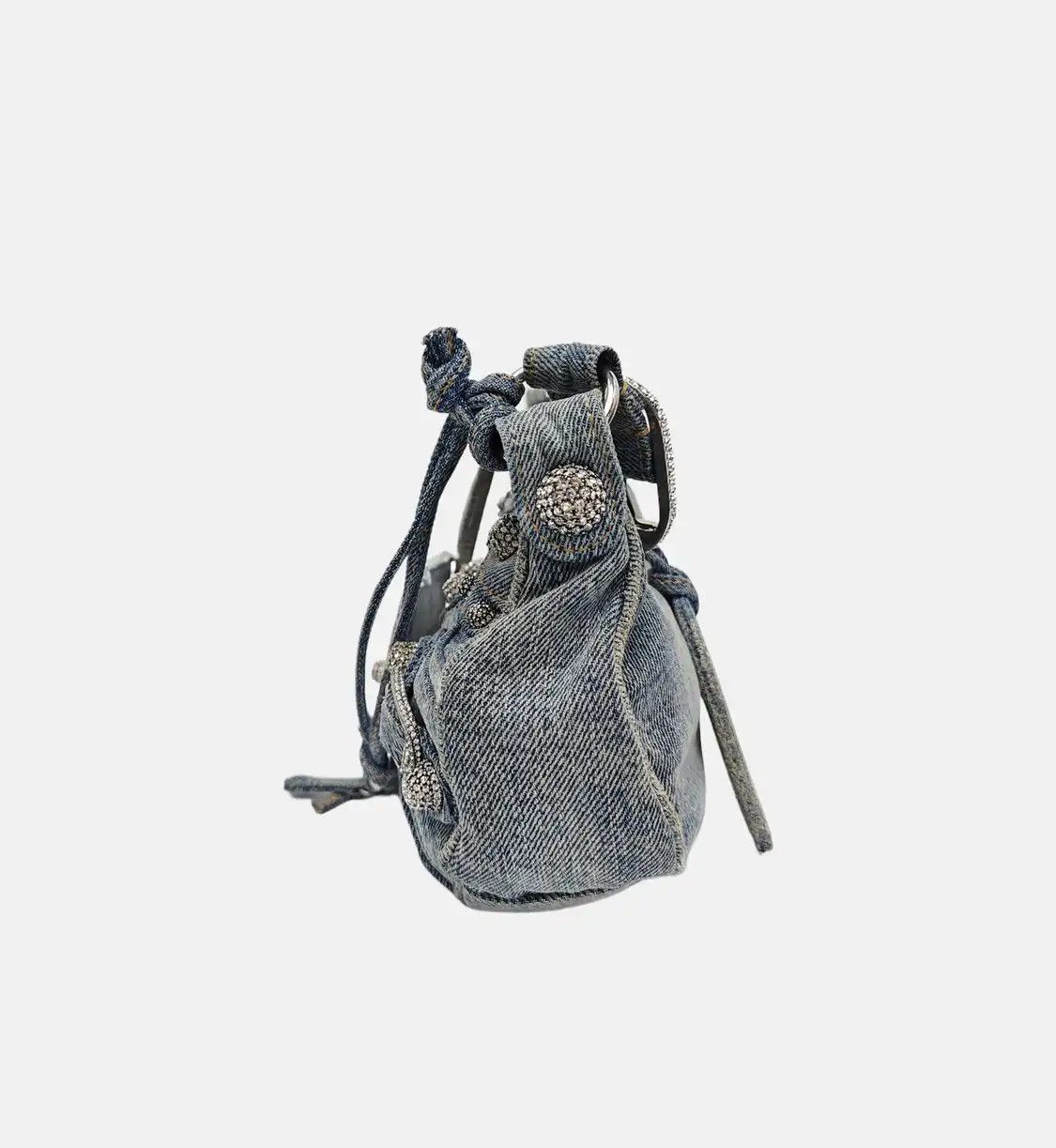 Balenciaga BALENCIAGA Le Cagole blue denim stud fringe Motorcycle shoulder bag distressed s Size ONE SIZE - 3 Thumbnail