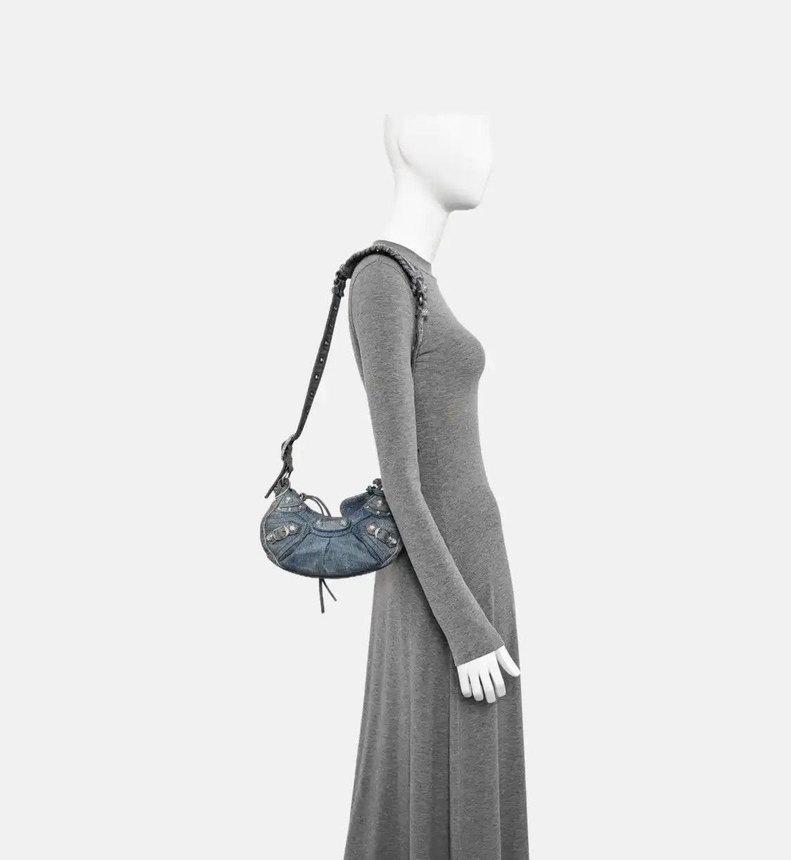 Balenciaga BALENCIAGA Le Cagole blue denim stud fringe Motorcycle shoulder bag distressed s Size ONE SIZE - 2 Thumbnail