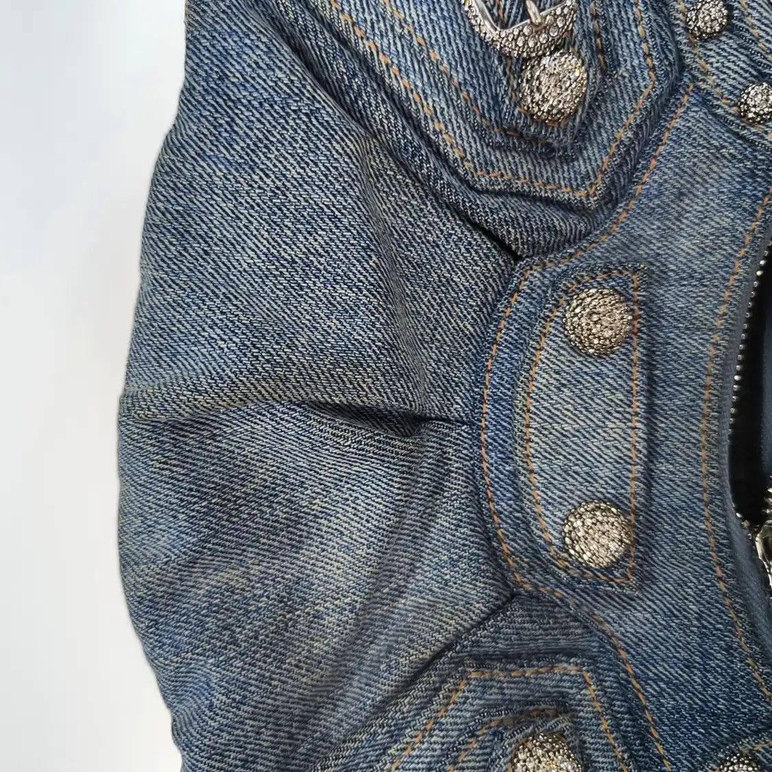 Balenciaga BALENCIAGA Le Cagole blue denim stud fringe Motorcycle shoulder bag distressed s Size ONE SIZE - 9 Thumbnail