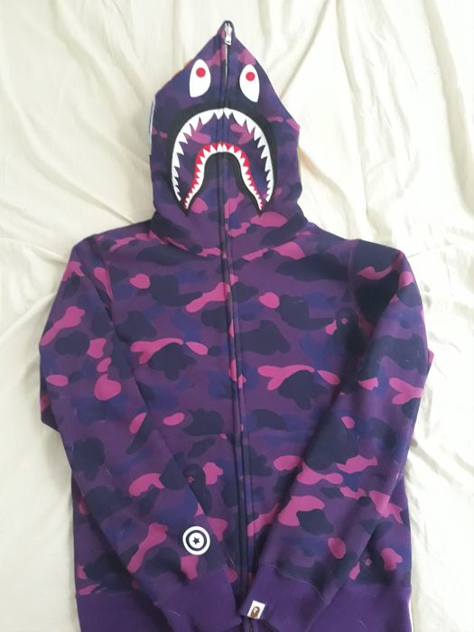 Bape color camo shark full zip hot sale hoodie purple