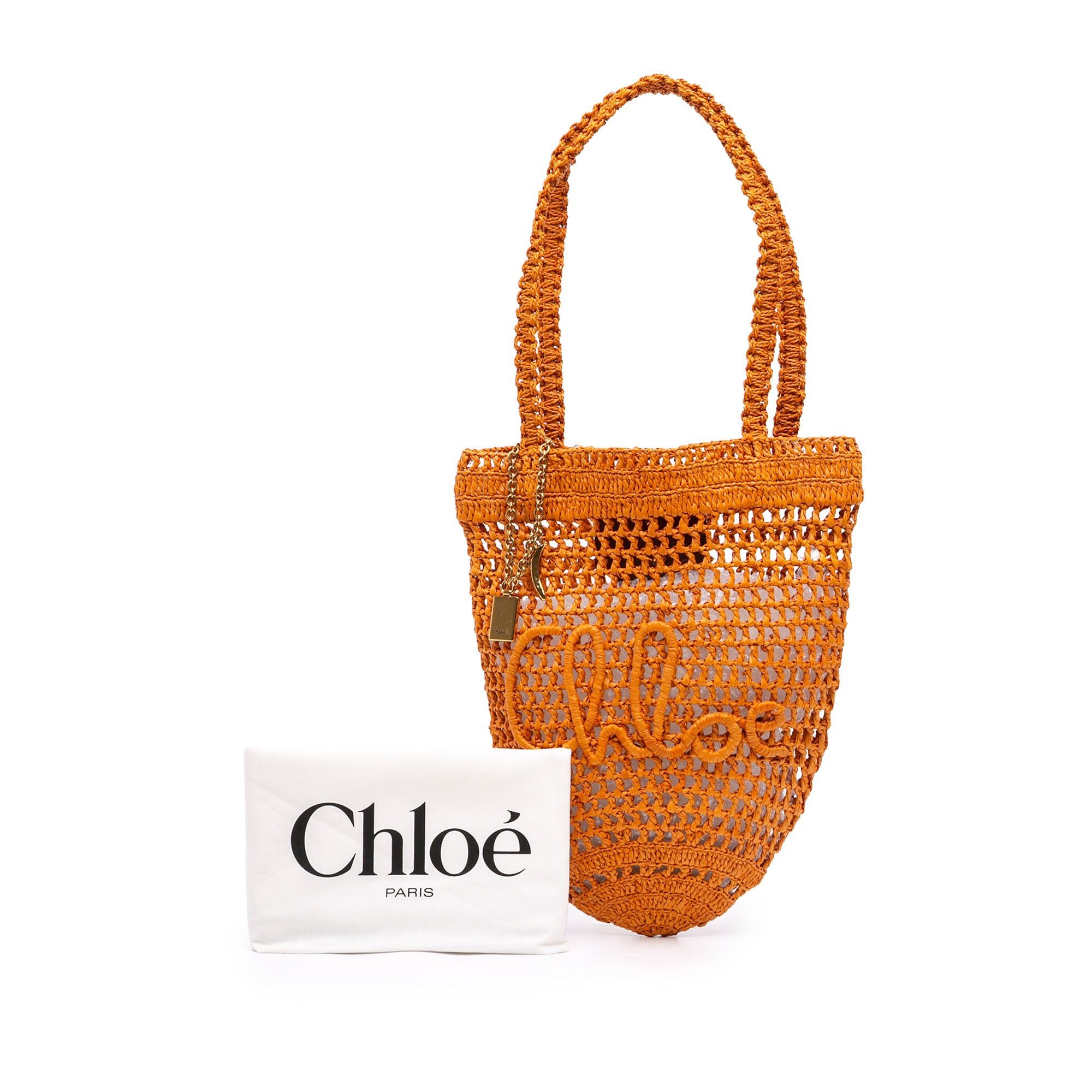 Chloe Raffia Embroidered Logo Summer Banana Tote Size ONE SIZE - 7 Thumbnail