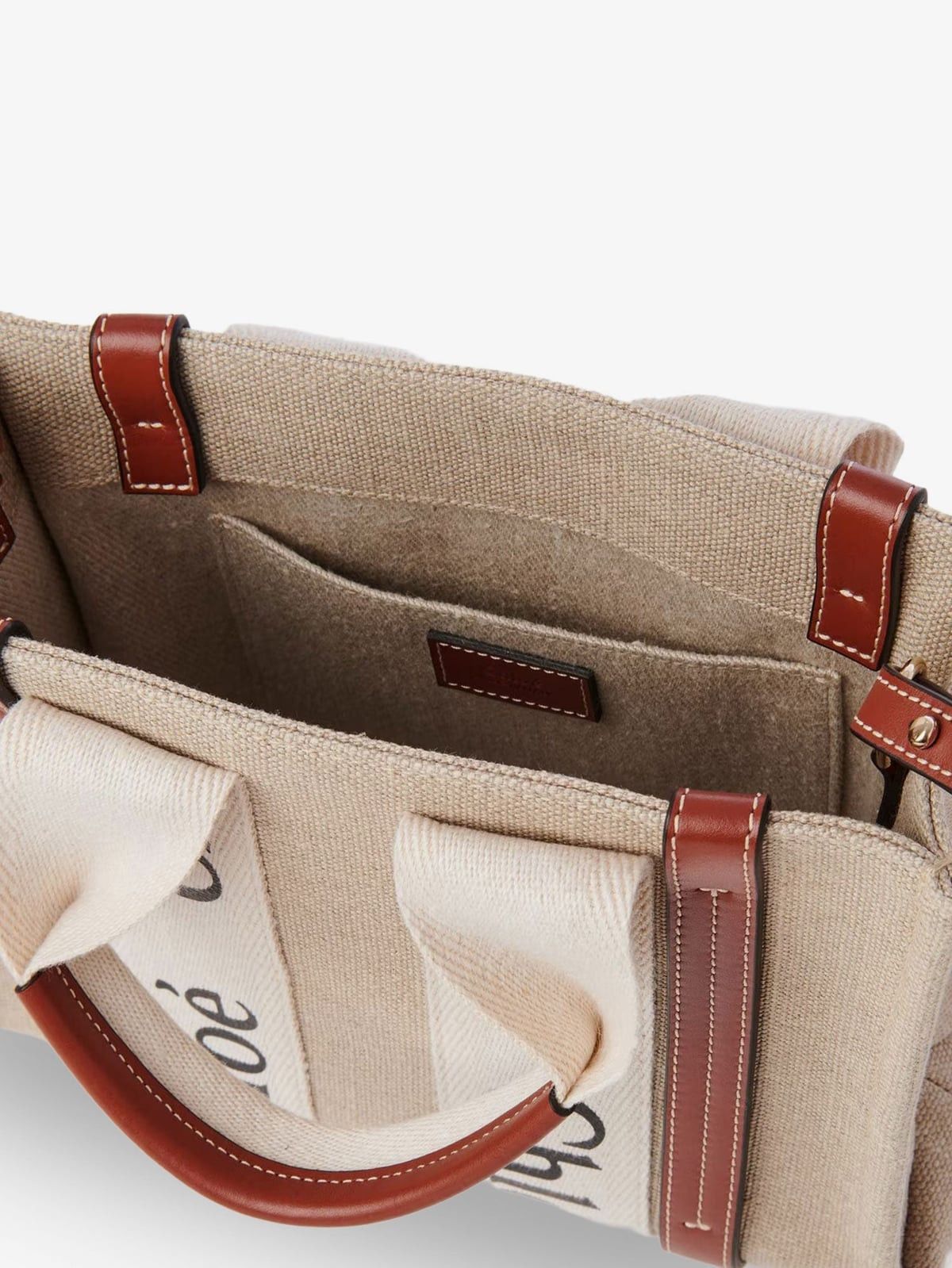 Chloe CHLOE' Woody linen and leather Tote Bag Size ONE SIZE - 5 Thumbnail