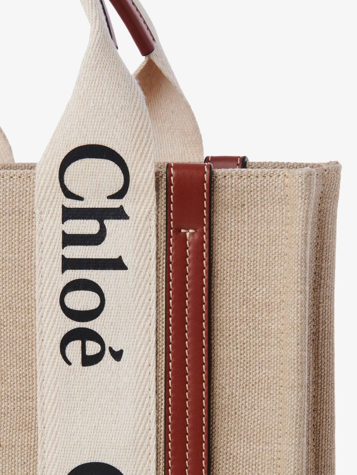 Chloe CHLOE' Woody linen and leather Tote Bag Size ONE SIZE - 4 Thumbnail