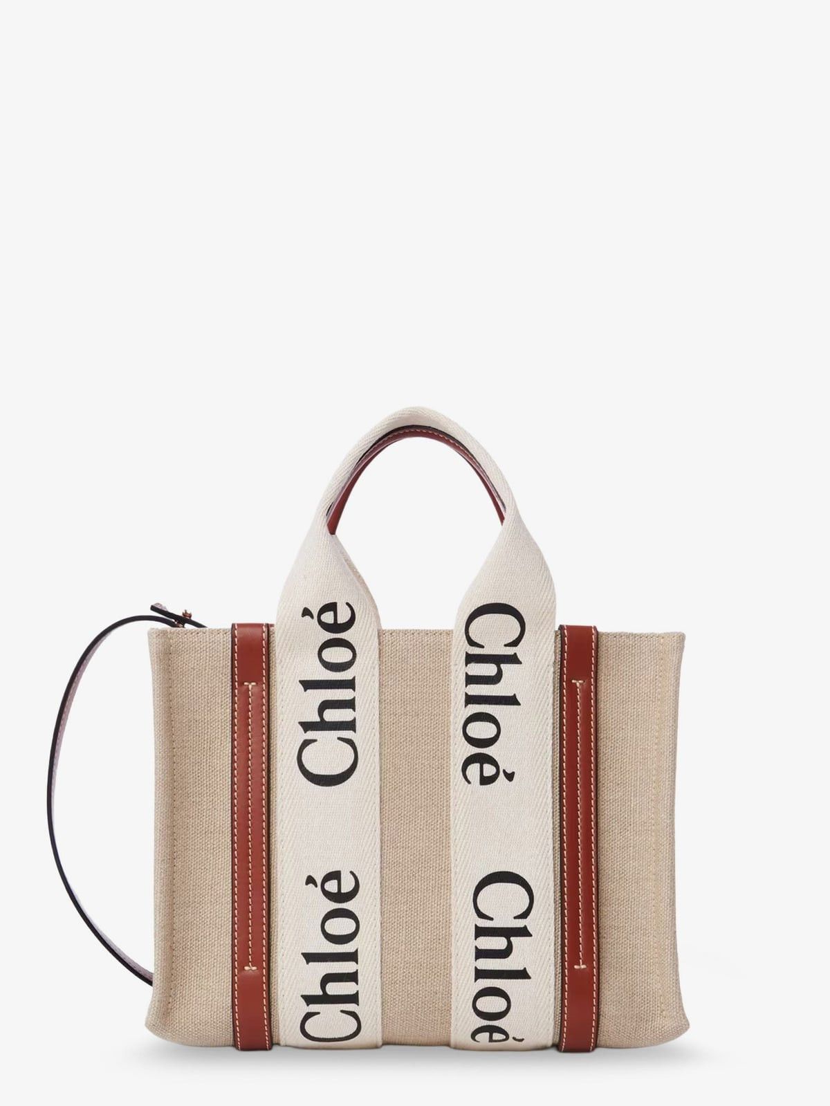 Chloe CHLOE' Woody linen and leather Tote Bag Size ONE SIZE - 2 Thumbnail