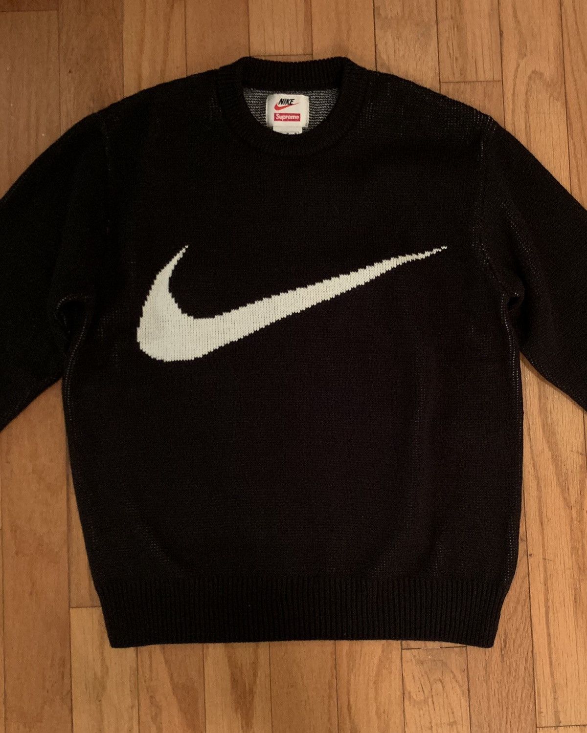 Supreme nike swoosh sweater cheap black