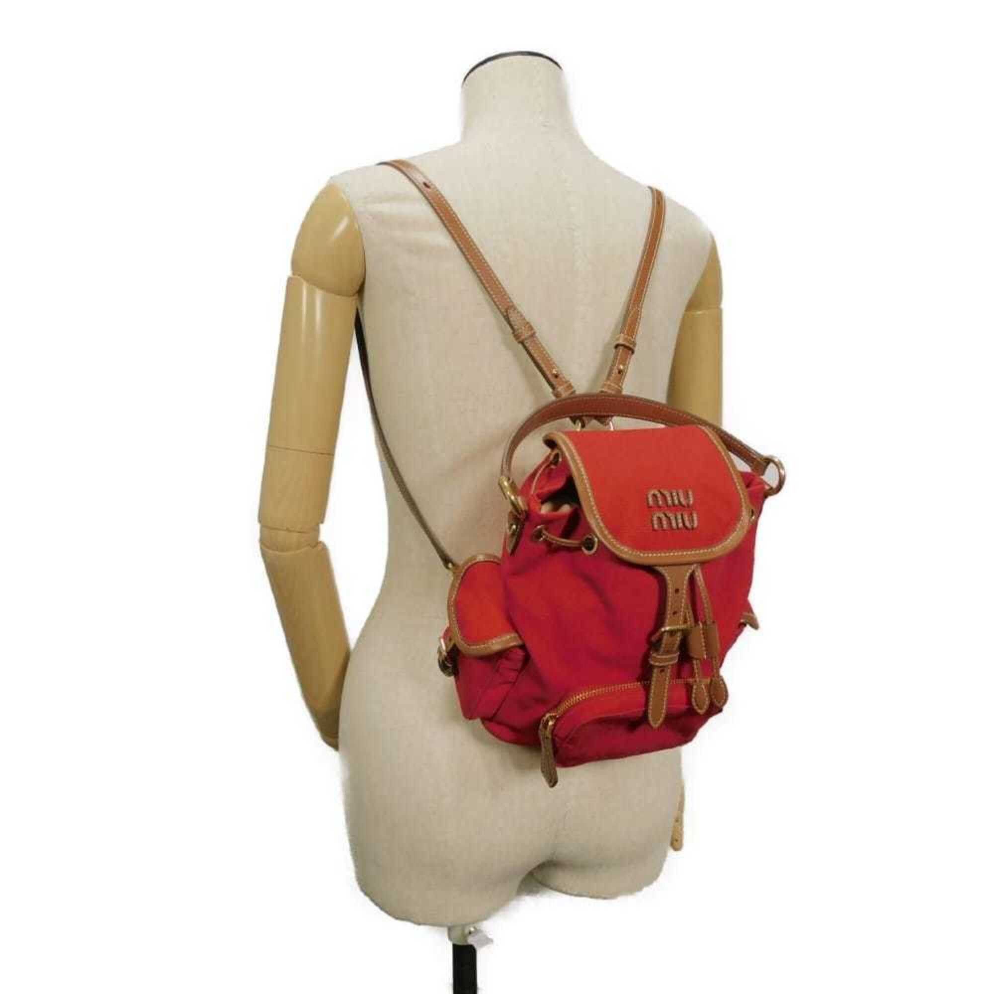 Miu Miu Miu Miu Miu Backpack, Drawstring, Medium Size, Daypack, Brandy Logo, Red, 5BZ043 2IBQ F0TQE, Women's Bag Size ONE SIZE - 2 Thumbnail