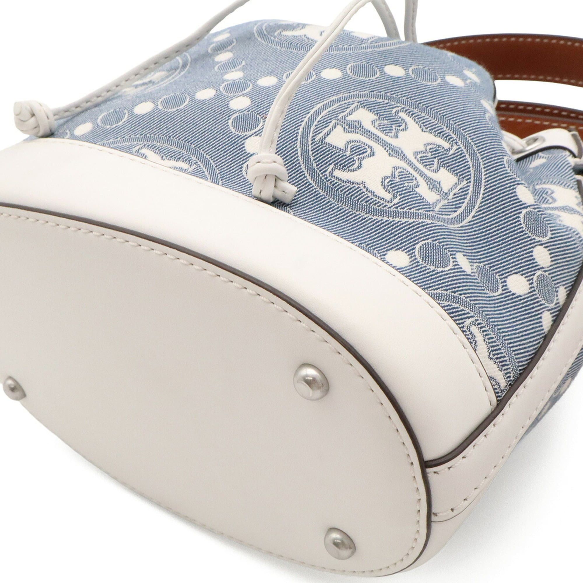 Tory Burch TORY BURCH Mini Bucket Handbag Shoulder Bag Leather Denim Jacquard White 149178 Size ONE SIZE - 4 Thumbnail