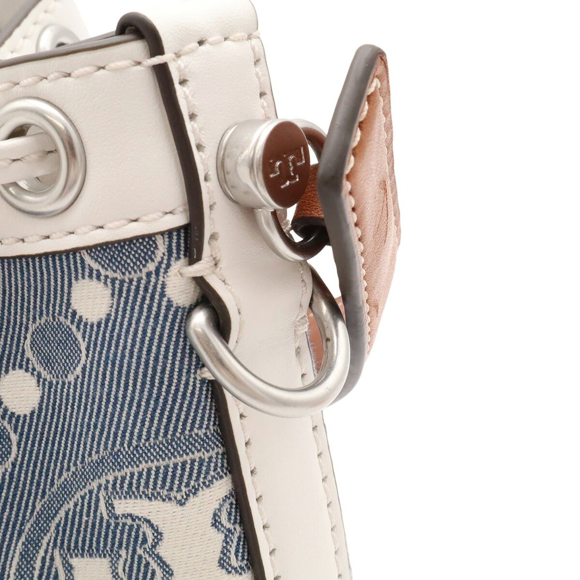 Tory Burch TORY BURCH Mini Bucket Handbag Shoulder Bag Leather Denim Jacquard White 149178 Size ONE SIZE - 8 Thumbnail