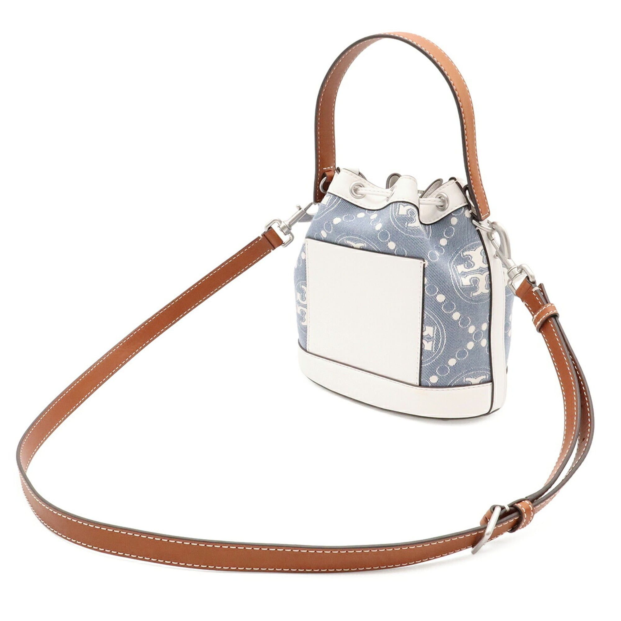 Tory Burch TORY BURCH Mini Bucket Handbag Shoulder Bag Leather Denim Jacquard White 149178 Size ONE SIZE - 3 Thumbnail