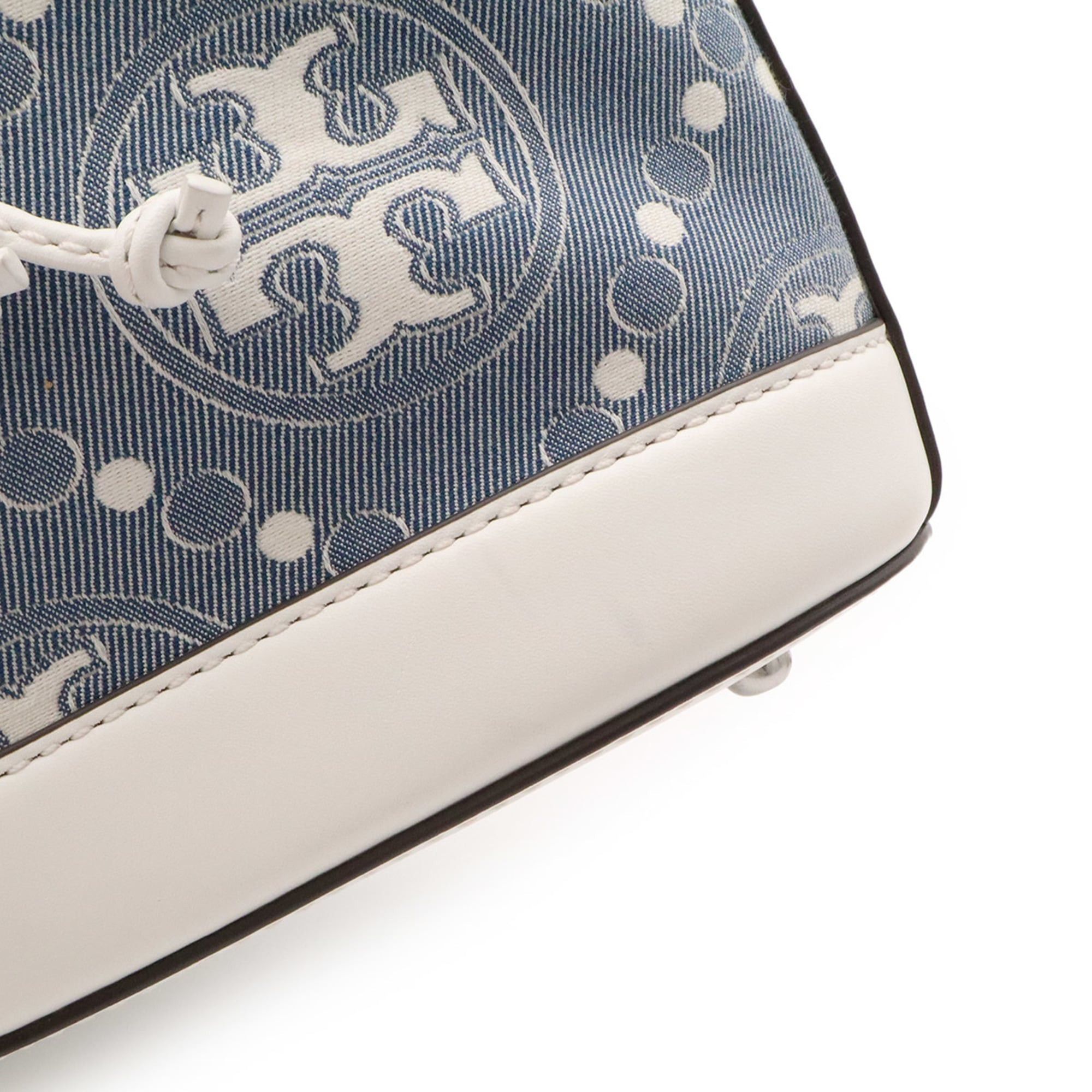 Tory Burch TORY BURCH Mini Bucket Handbag Shoulder Bag Leather Denim Jacquard White 149178 Size ONE SIZE - 9 Thumbnail