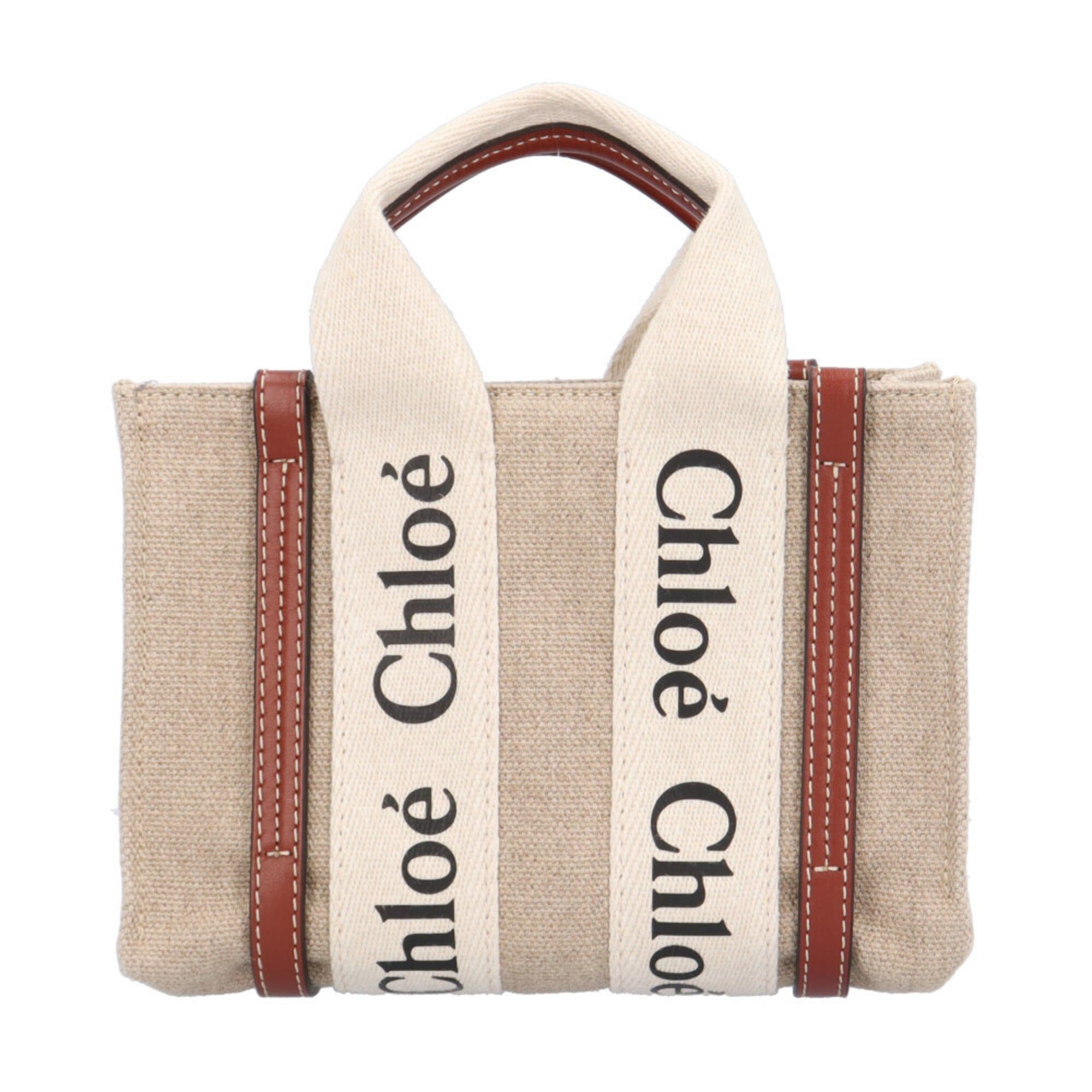 Chloe Chloé Chloe Mini Tote Woody Shoulder Bag, Linen CHC22AP237I2690U, Brown, Women's, 2-way Size ONE SIZE - 3 Thumbnail
