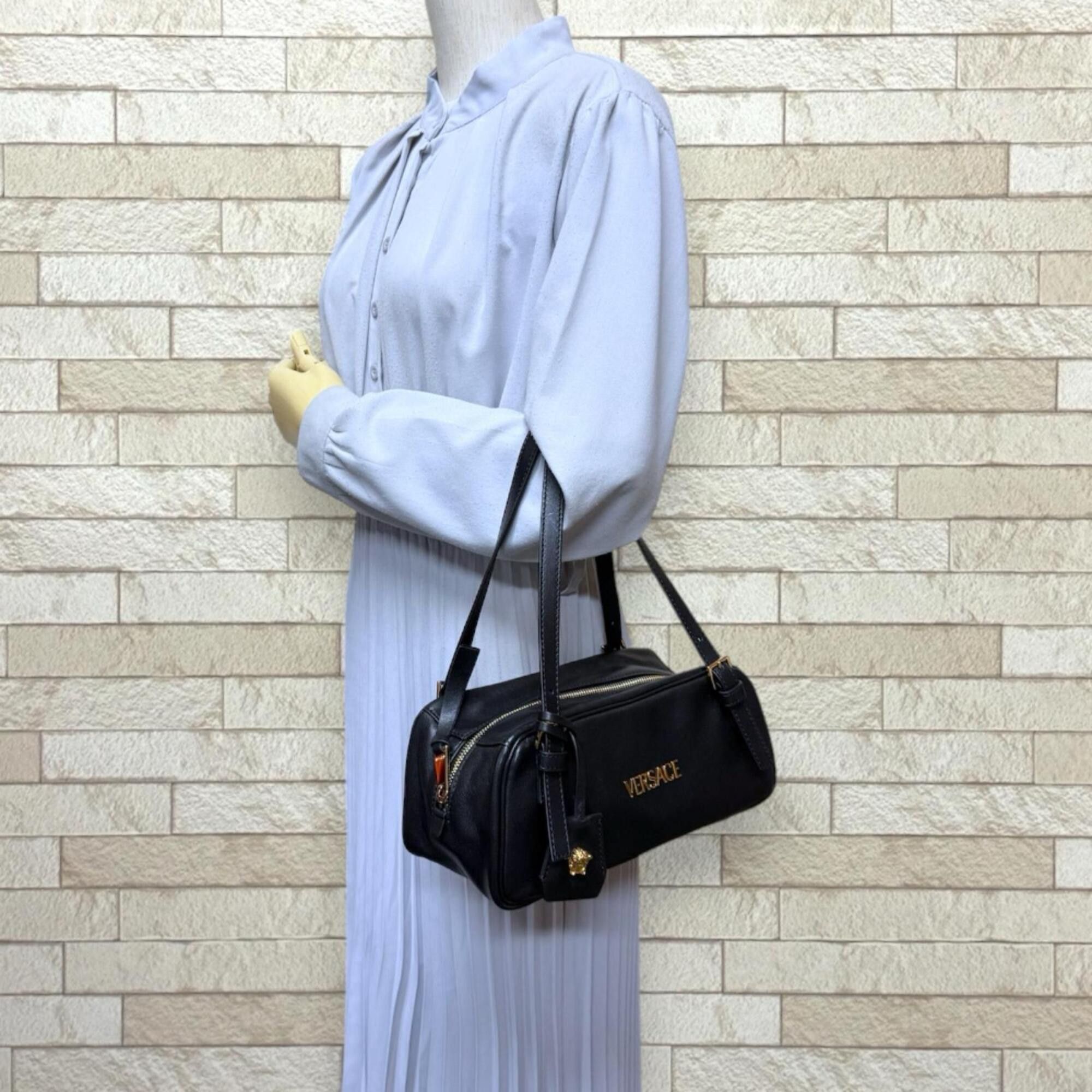 Versace Versace Tag Nappa Bowling Bag Handbag Leather Black Women's VERSACE Size ONE SIZE - 2 Thumbnail