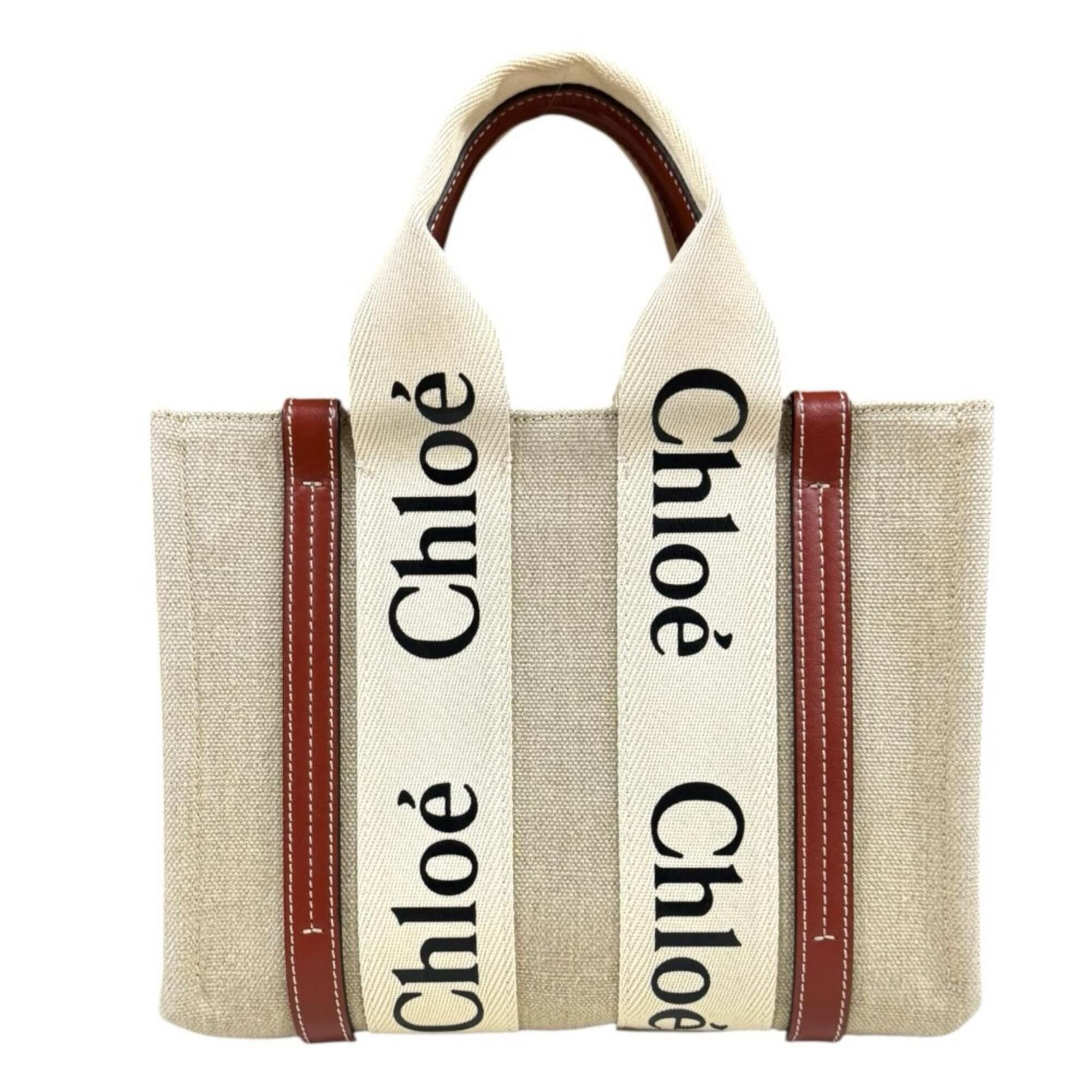 Chloe Chloé Chloe Woody Small Tote Shoulder Bag, Linen CHC22AS397I26, Brown, Women's, 2-way Size ONE SIZE - 3 Thumbnail