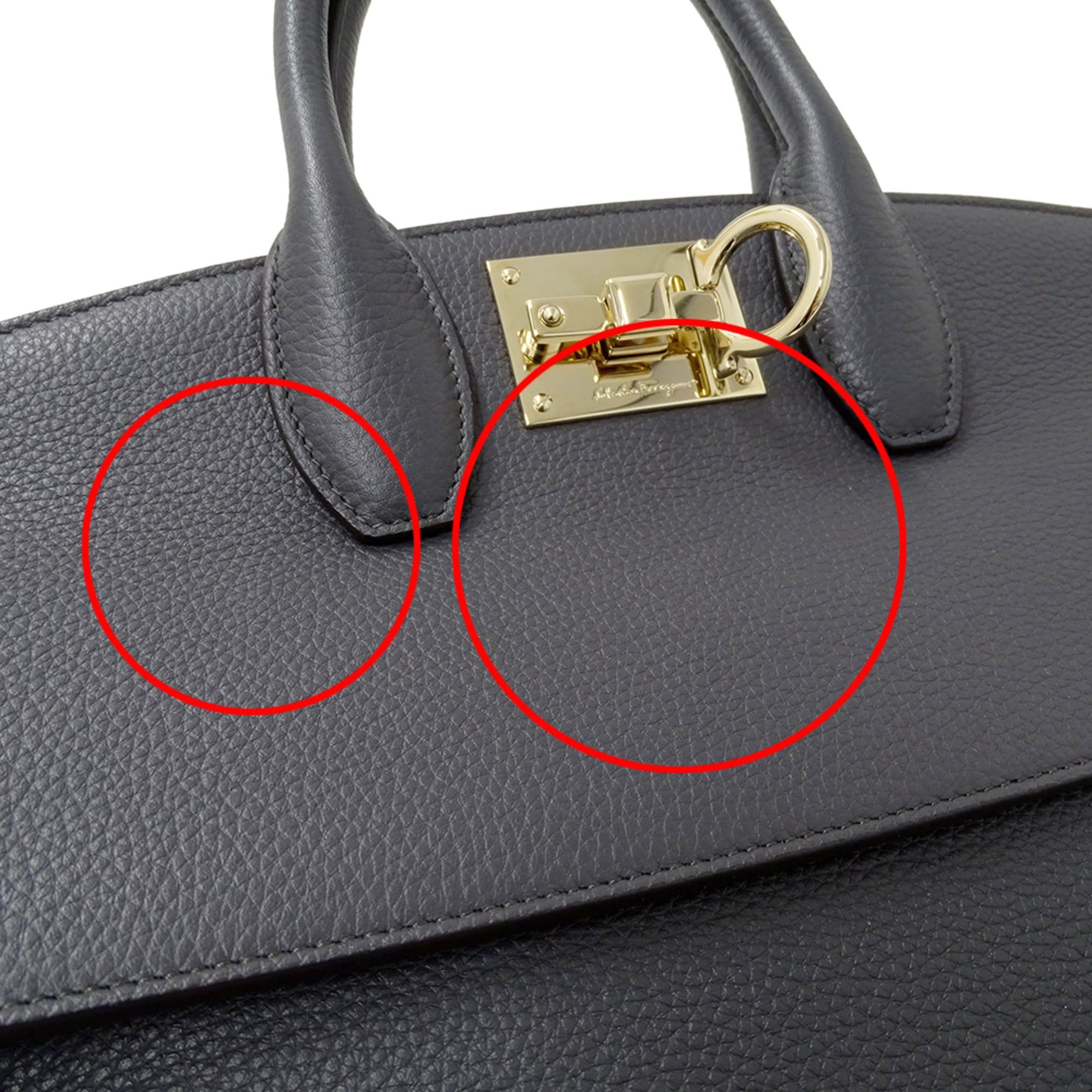Salvatore Ferragamo Salvatore Ferragamo Ferragamo women's handbag, brand name, handbag/shoulder bag, 2-way, studio leather, gray. Size ONE SIZE - 9 Thumbnail