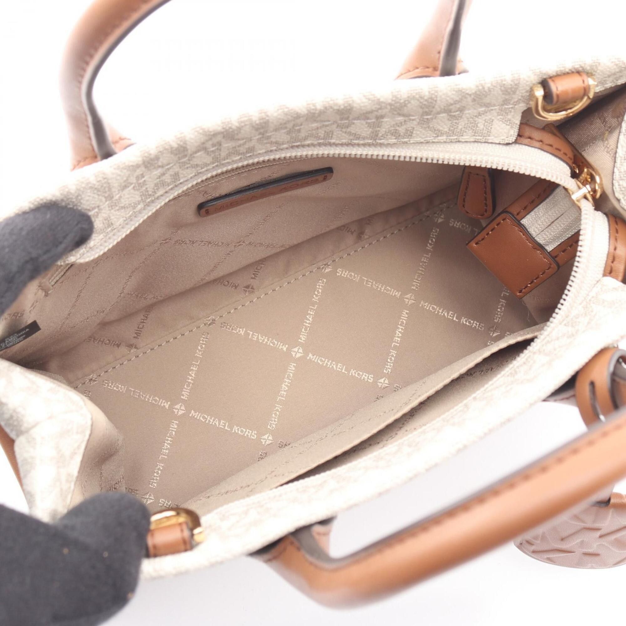 Michael Kors Michael Kors MIRELLA S MK Signature Handbag, Coated Canvas Leather, Women's, White/Brown, 35F2G7ZC5B Size ONE SIZE - 3 Thumbnail