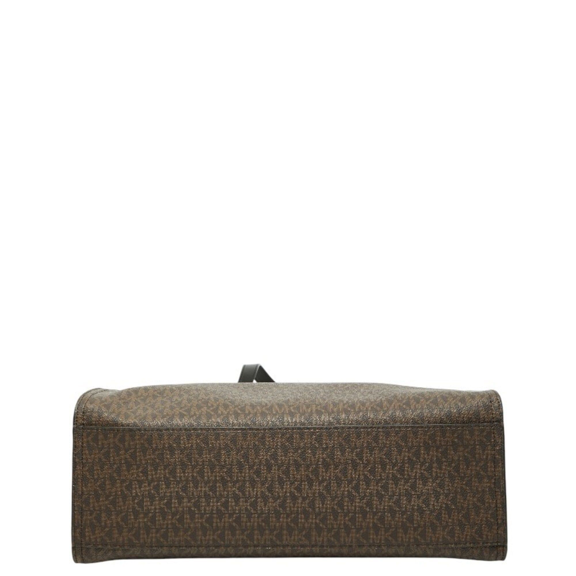 Michael Kors Michael Kors MK Signature Kenly LG NS Tote Bag Shoulder Handbag 2-Way Brown Black Leather Women's Size ONE SIZE - 3 Thumbnail
