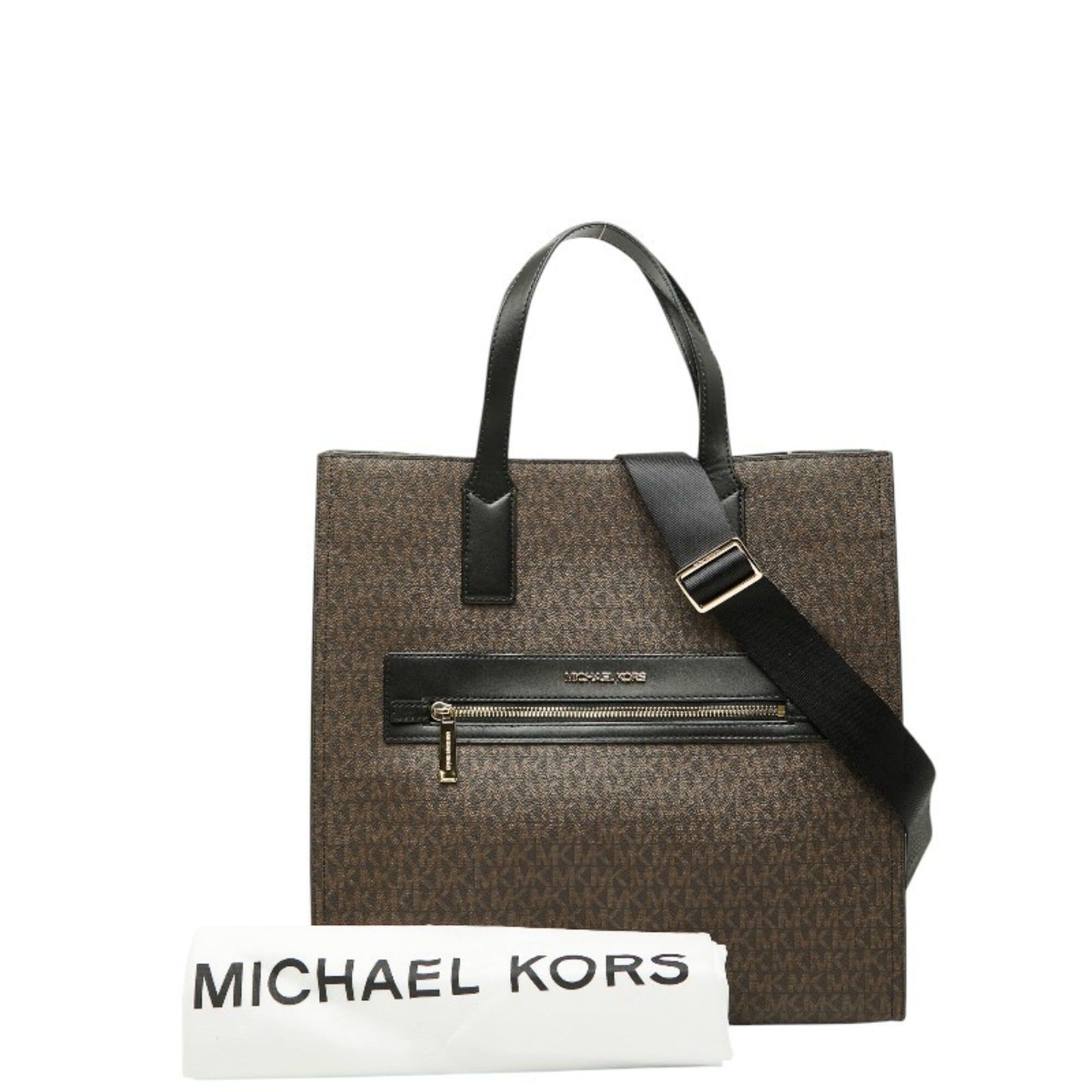 Michael Kors Michael Kors MK Signature Kenly LG NS Tote Bag Shoulder Handbag 2-Way Brown Black Leather Women's Size ONE SIZE - 12 Thumbnail