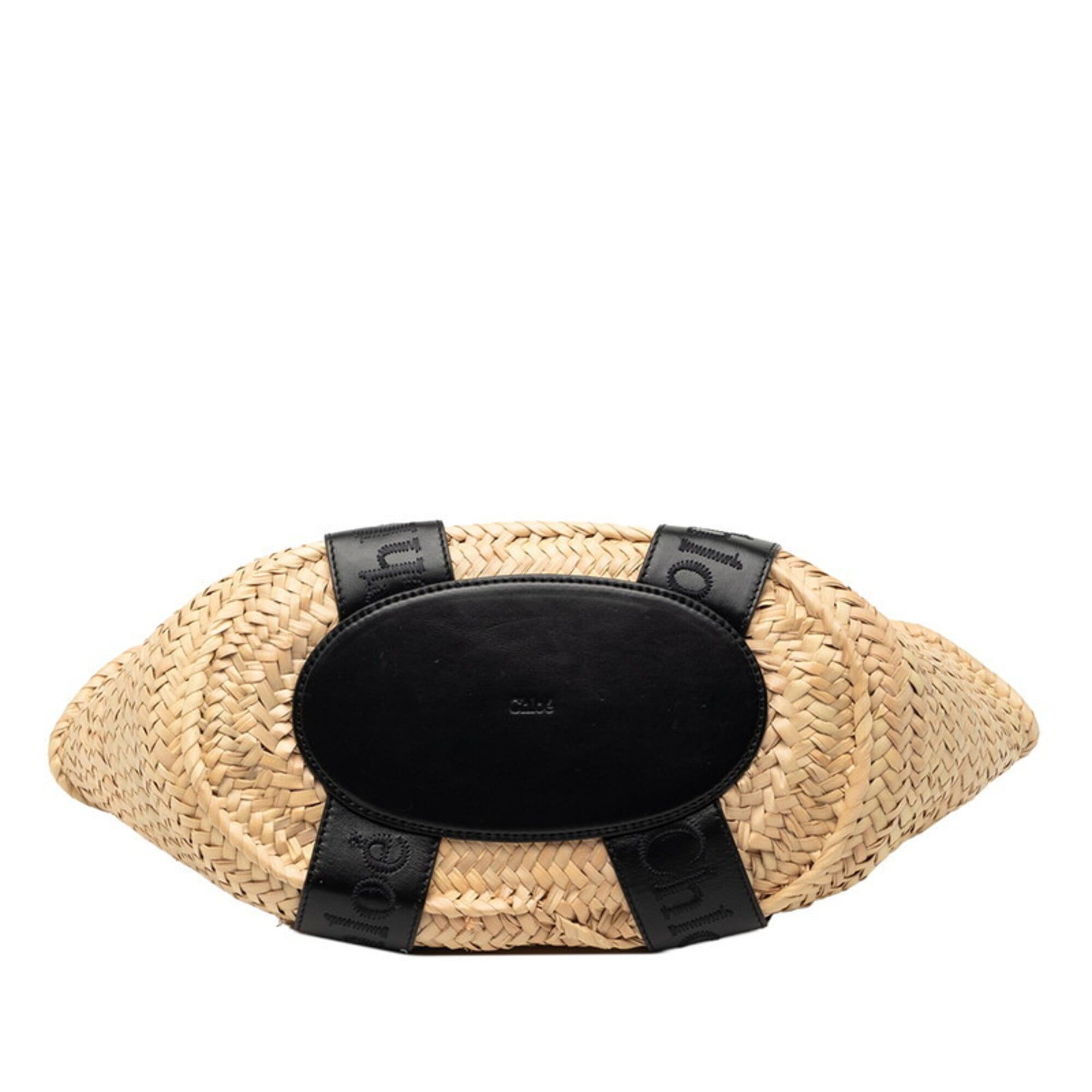 Chloe Chloé Chloe Logo Medium Basket Handbag, Straw Bag, Beige/Black Raffia Leather, Women's Size ONE SIZE - 3 Thumbnail