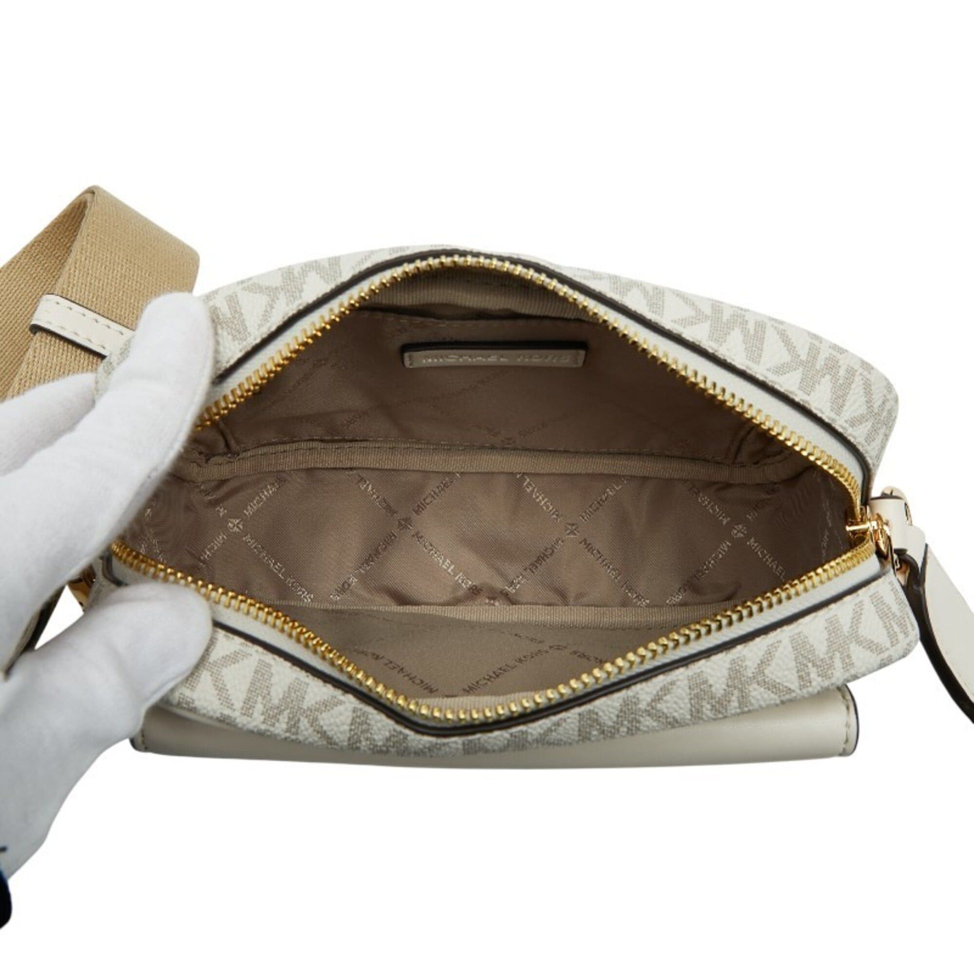 Michael Kors Michael Kors MK Signature MAISIE 2-in-1 Camera Crossbody Shoulder Bag, White/Beige Leather, Women's. Size ONE SIZE - 8 Thumbnail