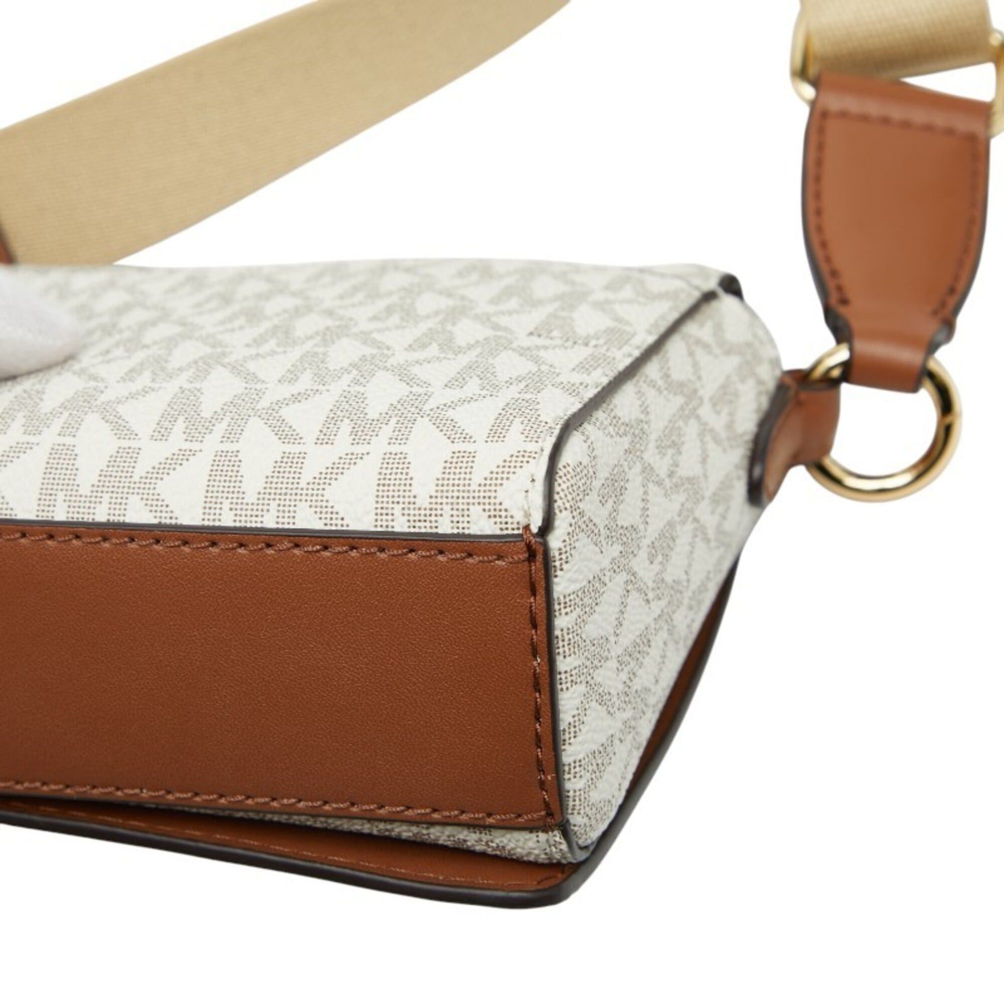 Michael Kors Michael Kors MK Signature Shoulder Bag, White, Beige, Brown Leather, Women's. Size ONE SIZE - 5 Thumbnail