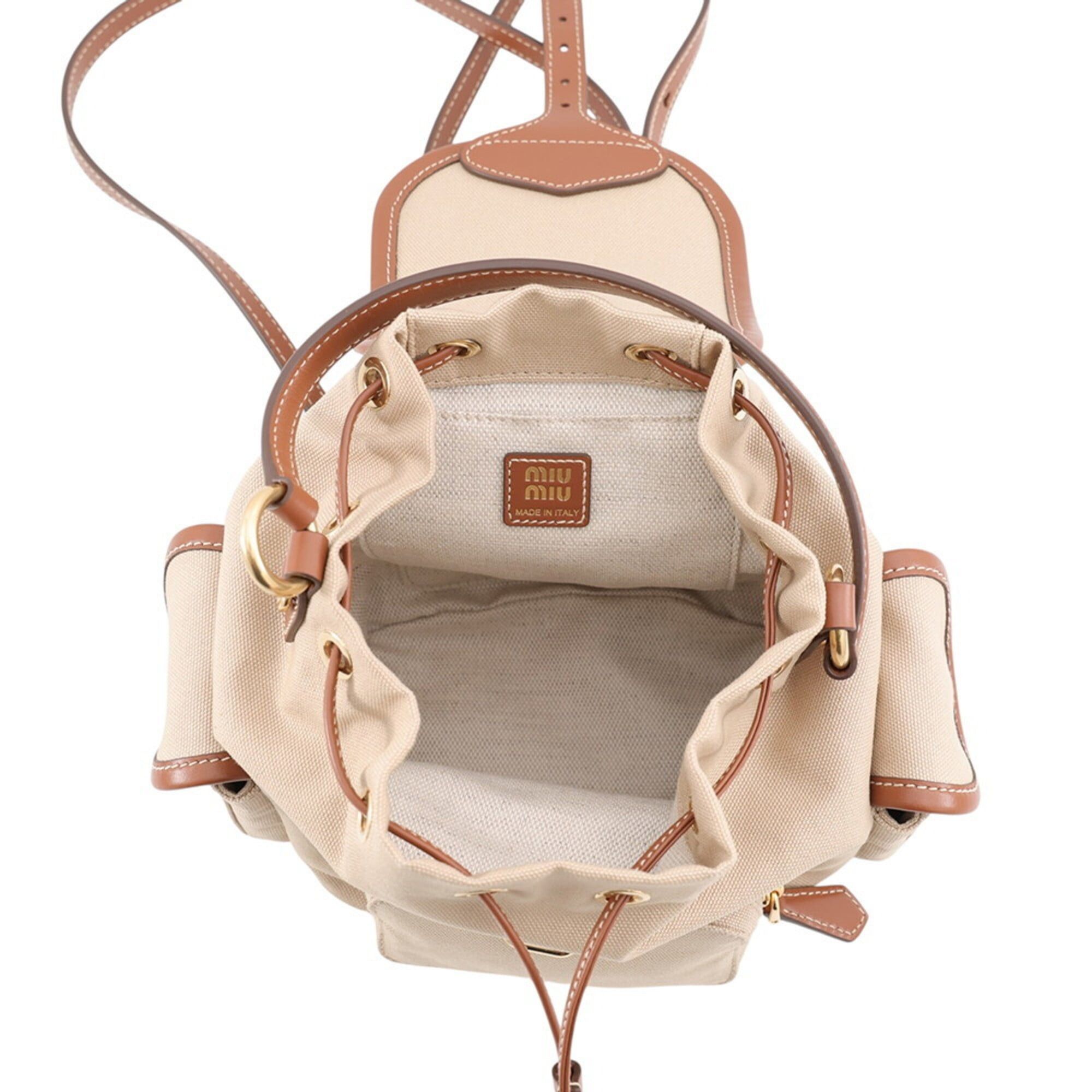 Miu Miu Miu Miu Miu Backpack Leather Canvas 5BZ043 Handbag Women's Size ONE SIZE - 6 Thumbnail