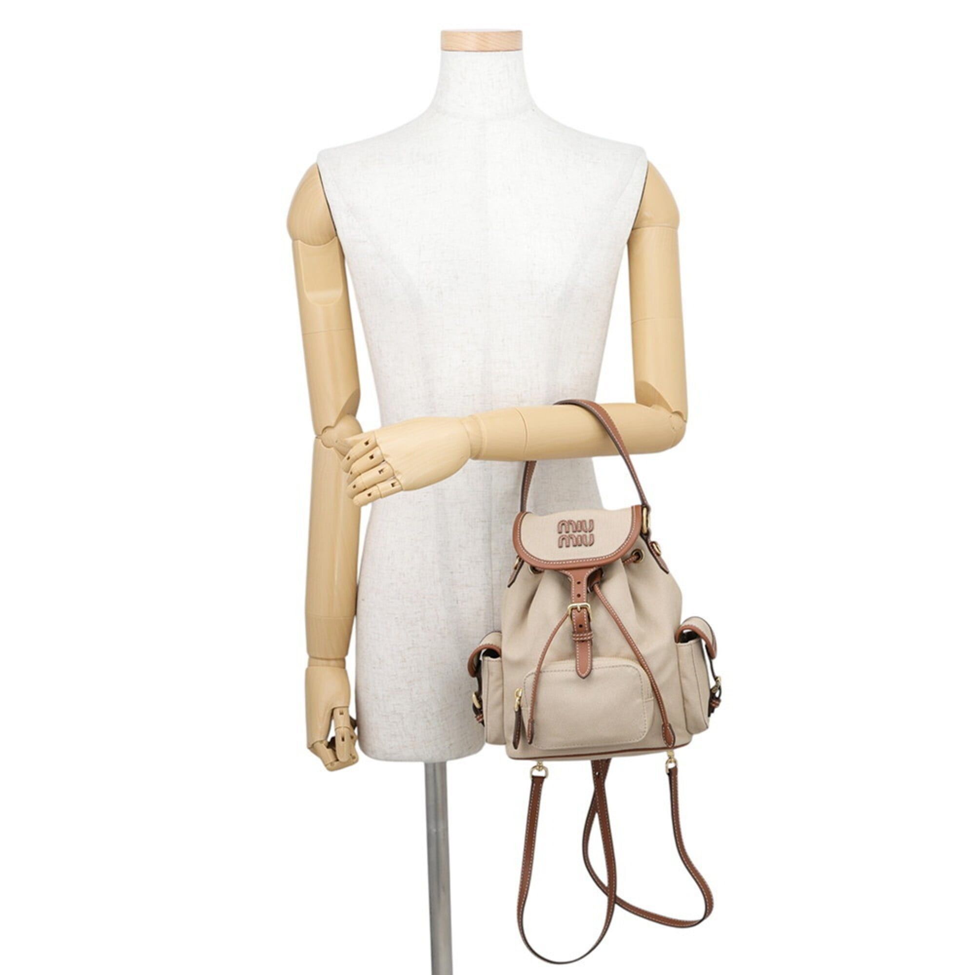 Miu Miu Miu Miu Miu Backpack Leather Canvas 5BZ043 Handbag Women's Size ONE SIZE - 4 Thumbnail
