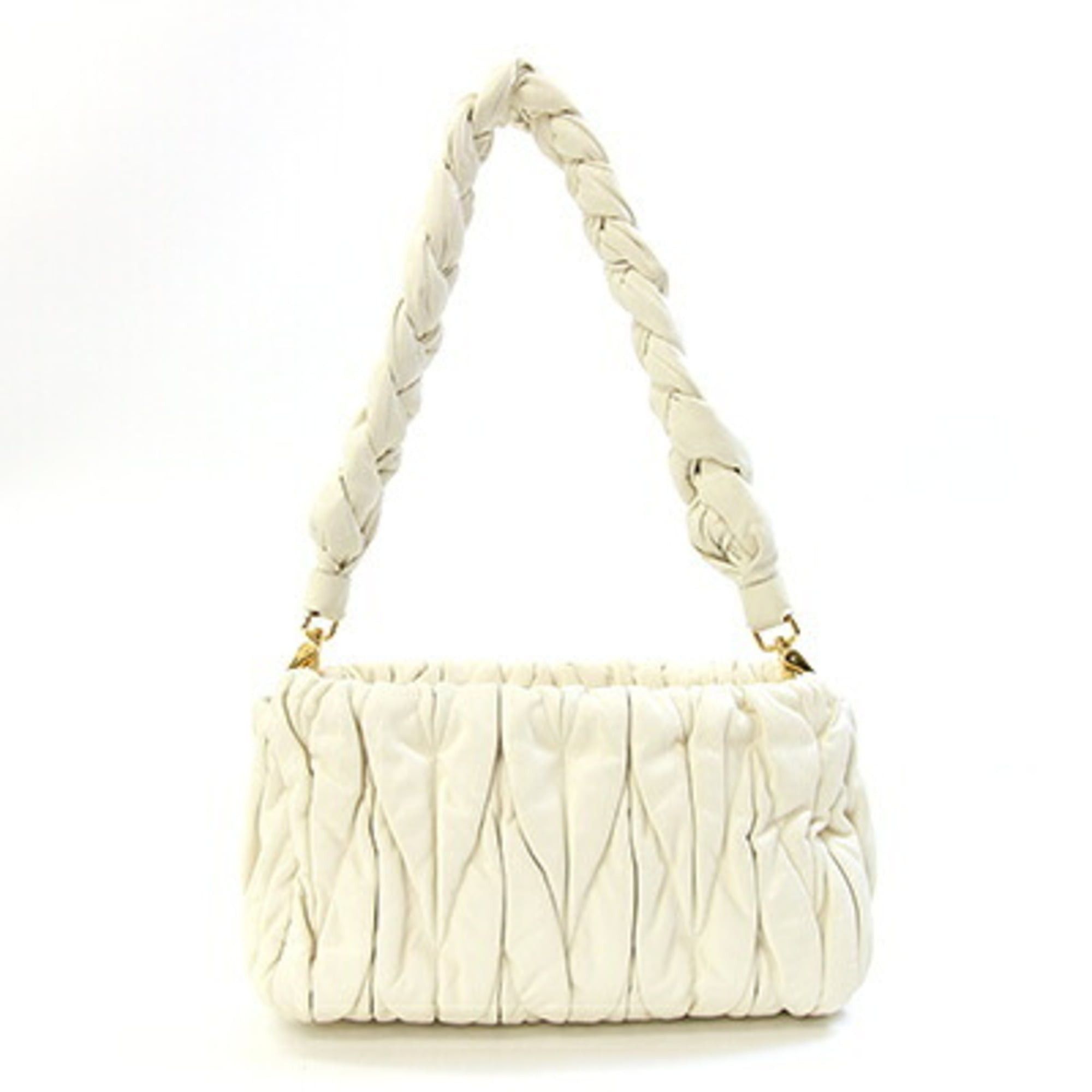 Miu Miu Miu Miu Miu Matelassé Handbag 5BC022 Ivory Leather Gathered Women's MIU | Bag Shoulder Size ONE SIZE - 2 Thumbnail