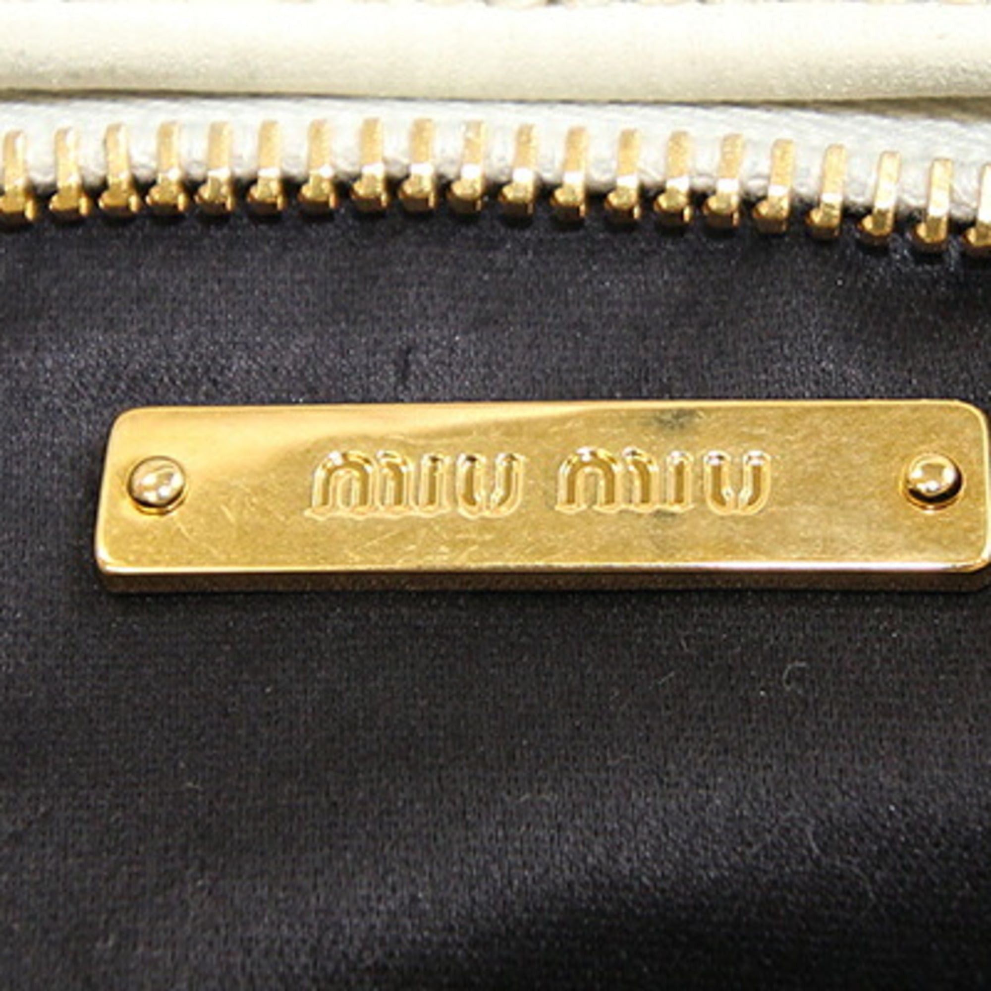Miu Miu Miu Miu Miu Matelassé Handbag 5BC022 Ivory Leather Gathered Women's MIU | Bag Shoulder Size ONE SIZE - 4 Thumbnail