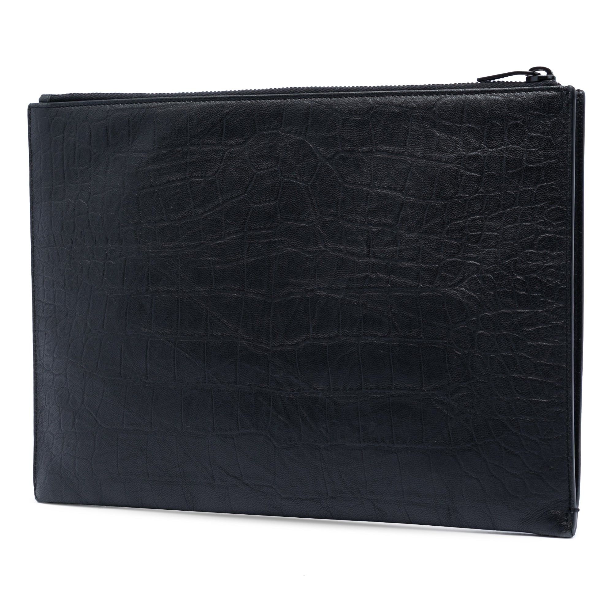 Saint Laurent Paris Croc Embossed Leather Monogram Document Holder Size ONE SIZE - 2 Thumbnail