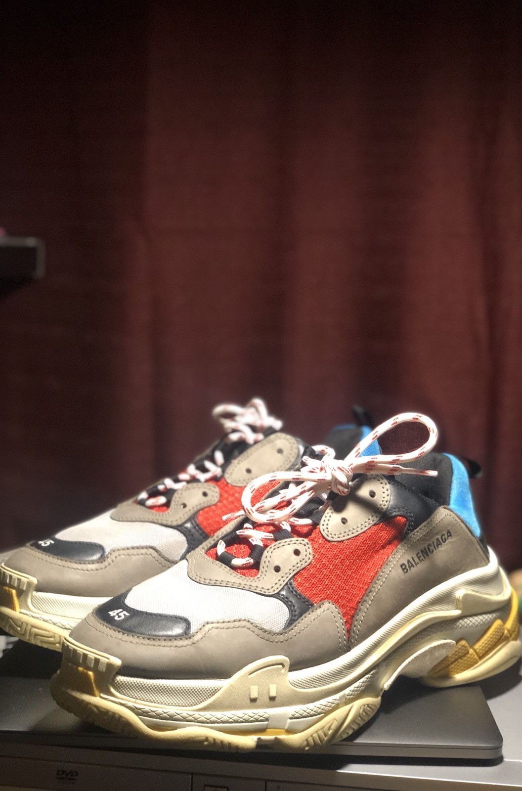 image of Balenciaga Triple S Shoes in White/Yellow/Red, Men's (Size 12)