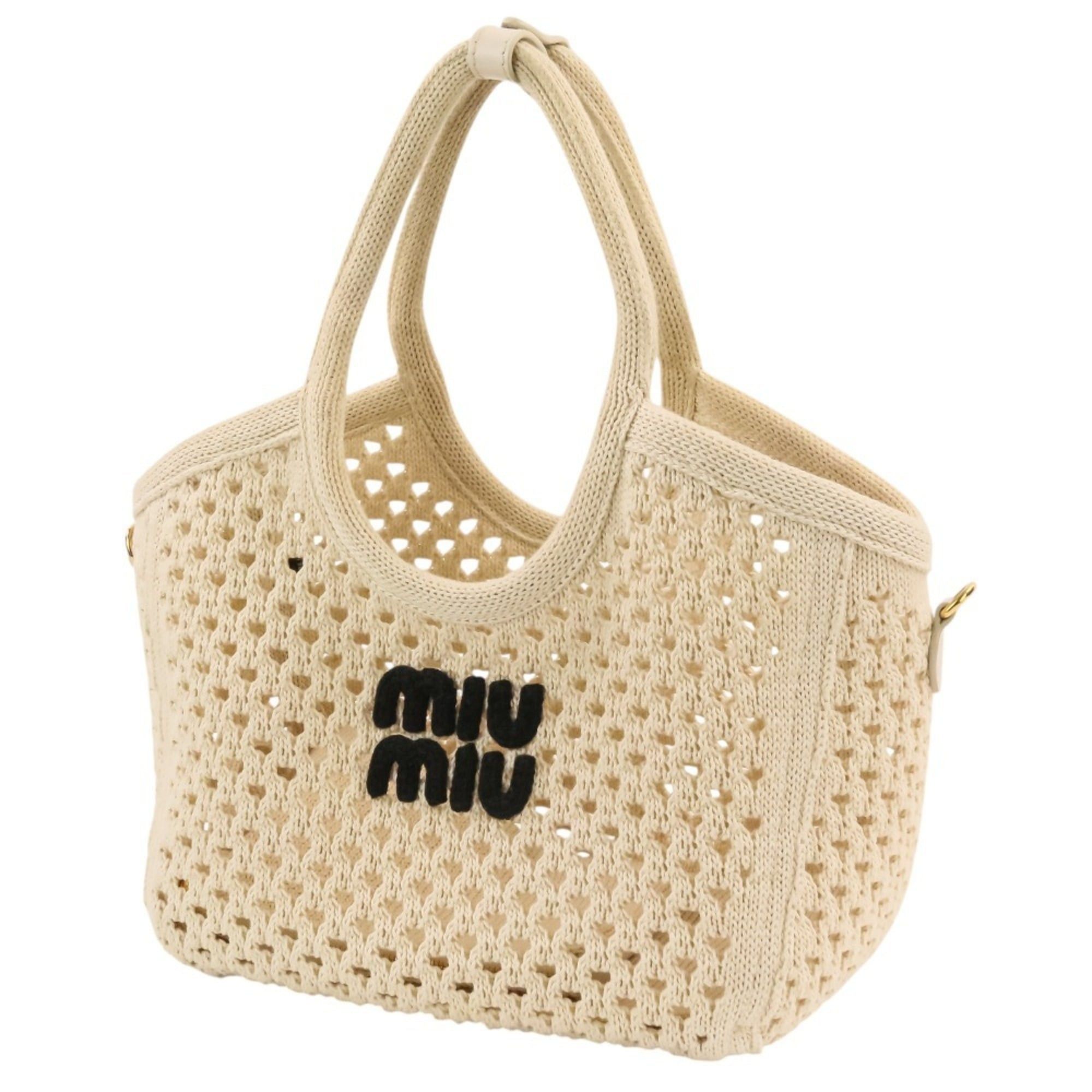 Miu Miu Miu Miu MIU IVY Logo Mesh Handbag with Pouch, 2-Way Tote Bag, 5BG281 Ivory, Women's Size ONE SIZE - 7 Thumbnail