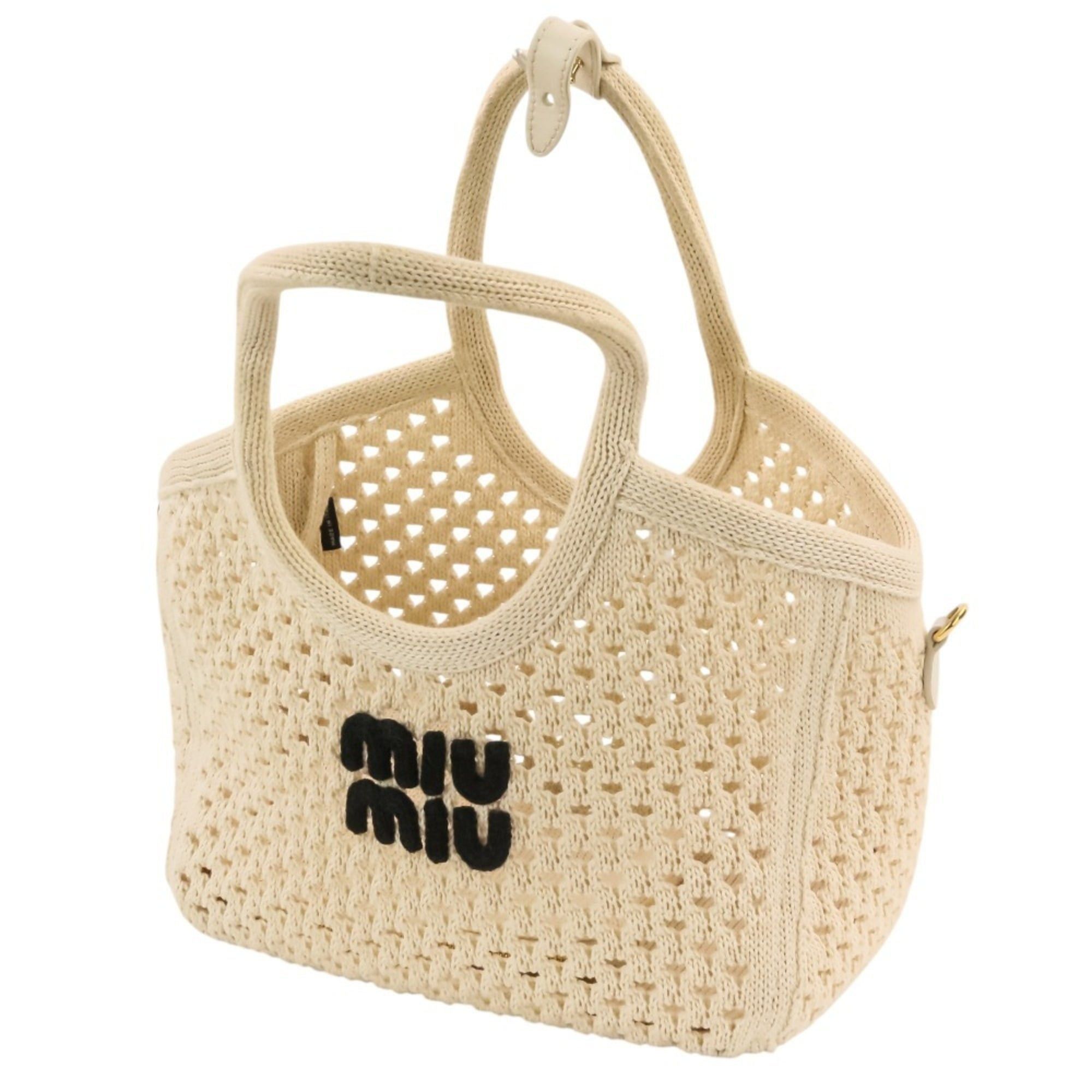 Miu Miu Miu Miu MIU IVY Logo Mesh Handbag with Pouch, 2-Way Tote Bag, 5BG281 Ivory, Women's Size ONE SIZE - 8 Thumbnail