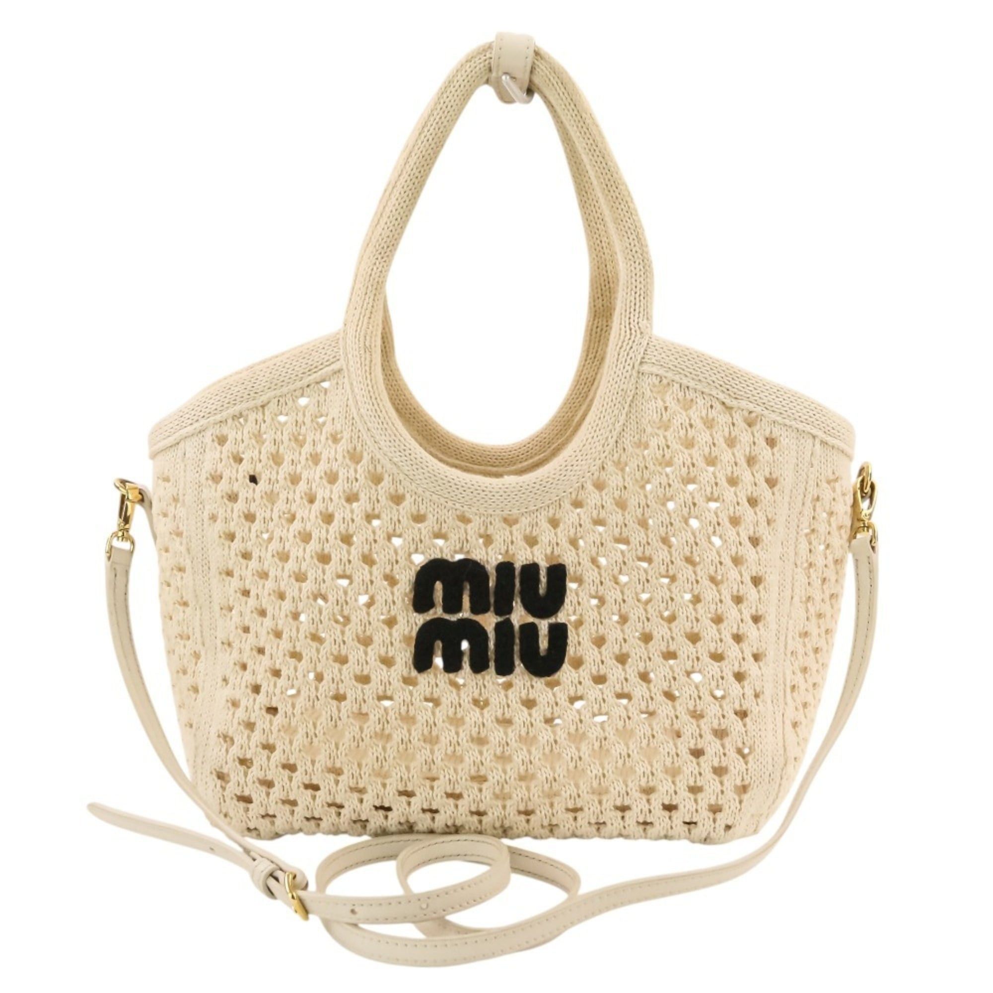 Miu Miu Miu Miu MIU IVY Logo Mesh Handbag with Pouch, 2-Way Tote Bag, 5BG281 Ivory, Women's Size ONE SIZE - 2 Thumbnail