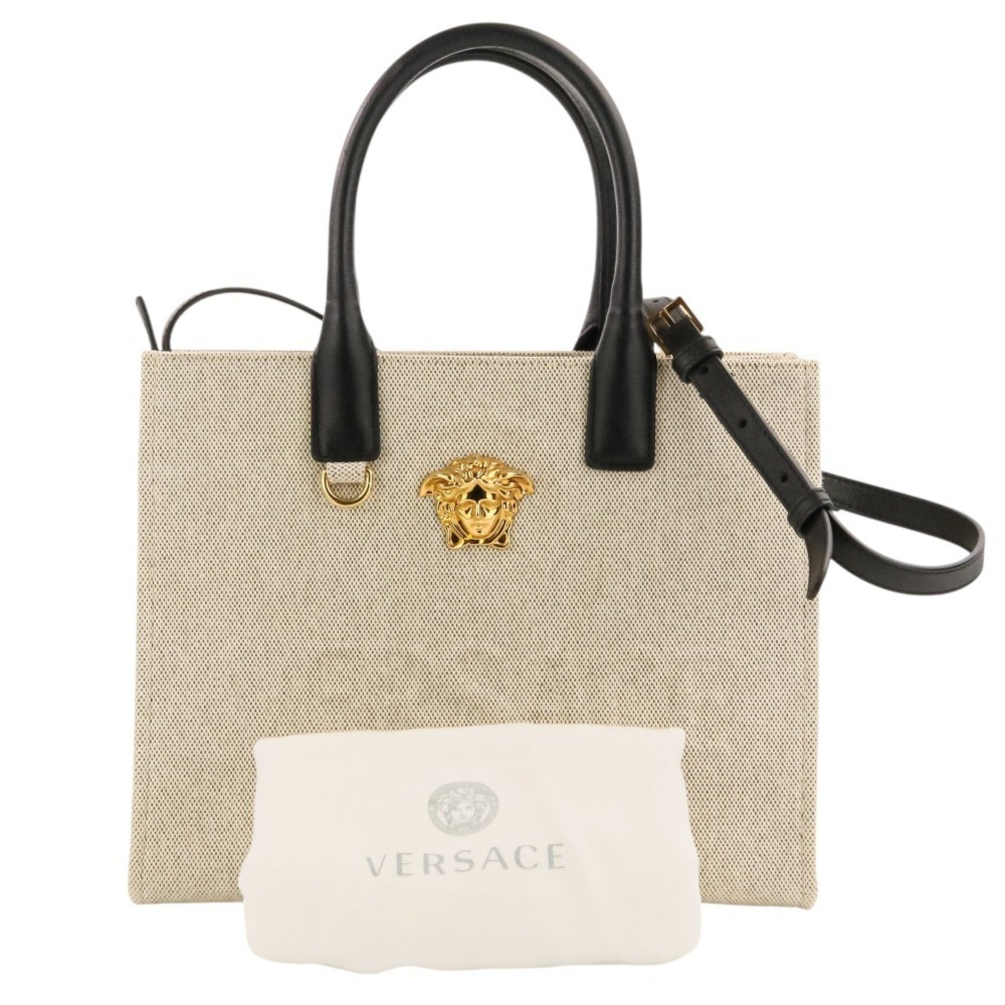 Versace VERSACE La Medusa Canvas 2-Way Handbag/Tote Bag 1005861 (Natural/Black) - Men's & Women's Size ONE SIZE - 11 Thumbnail