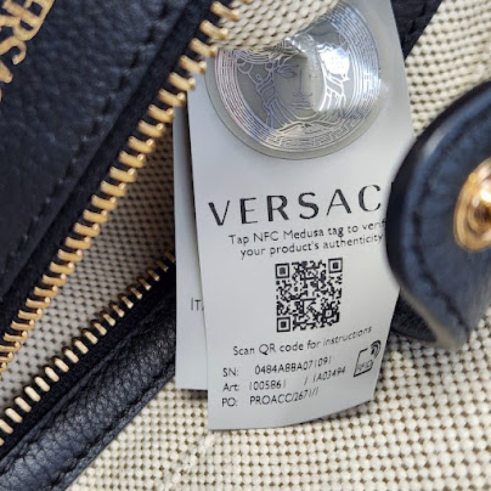 Versace VERSACE La Medusa Canvas 2-Way Handbag/Tote Bag 1005861 (Natural/Black) - Men's & Women's Size ONE SIZE - 12 Thumbnail