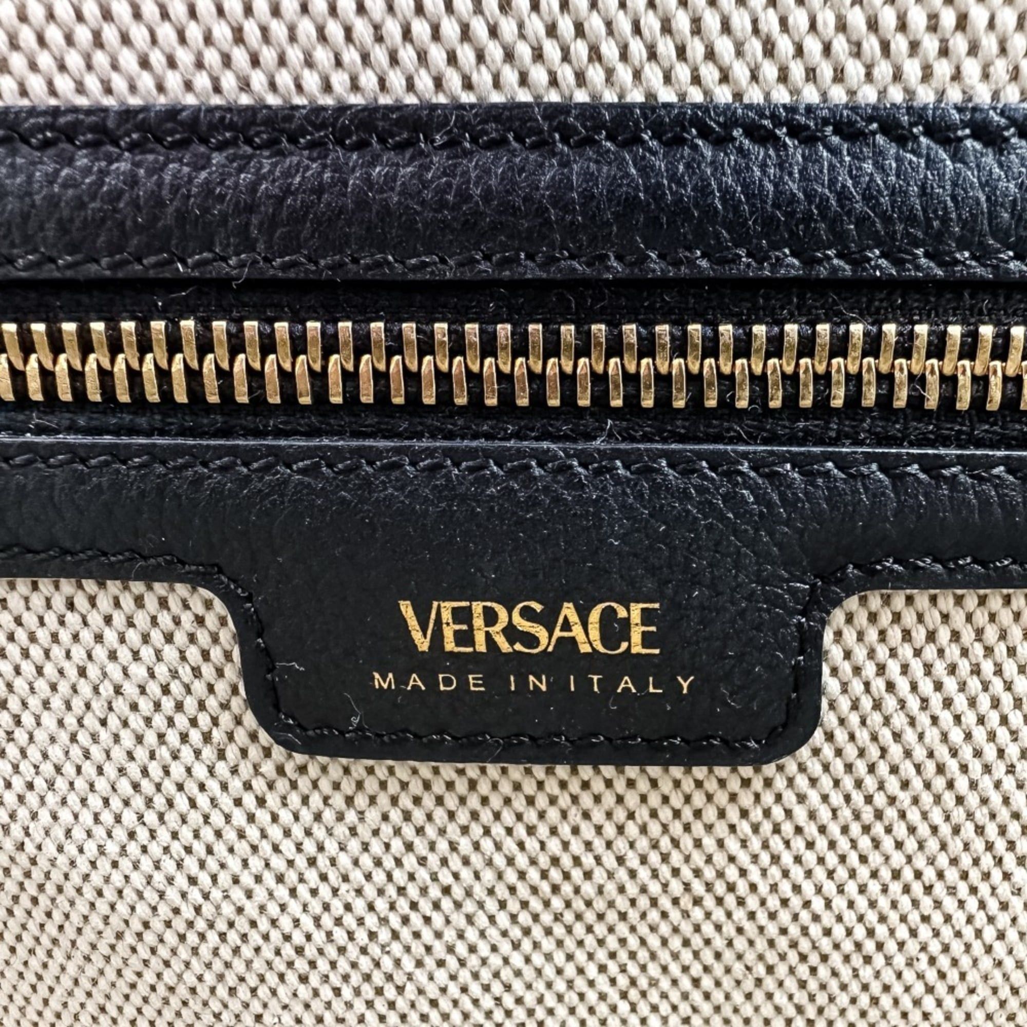 Versace VERSACE La Medusa Canvas 2-Way Handbag/Tote Bag 1005861 (Natural/Black) - Men's & Women's Size ONE SIZE - 10 Thumbnail