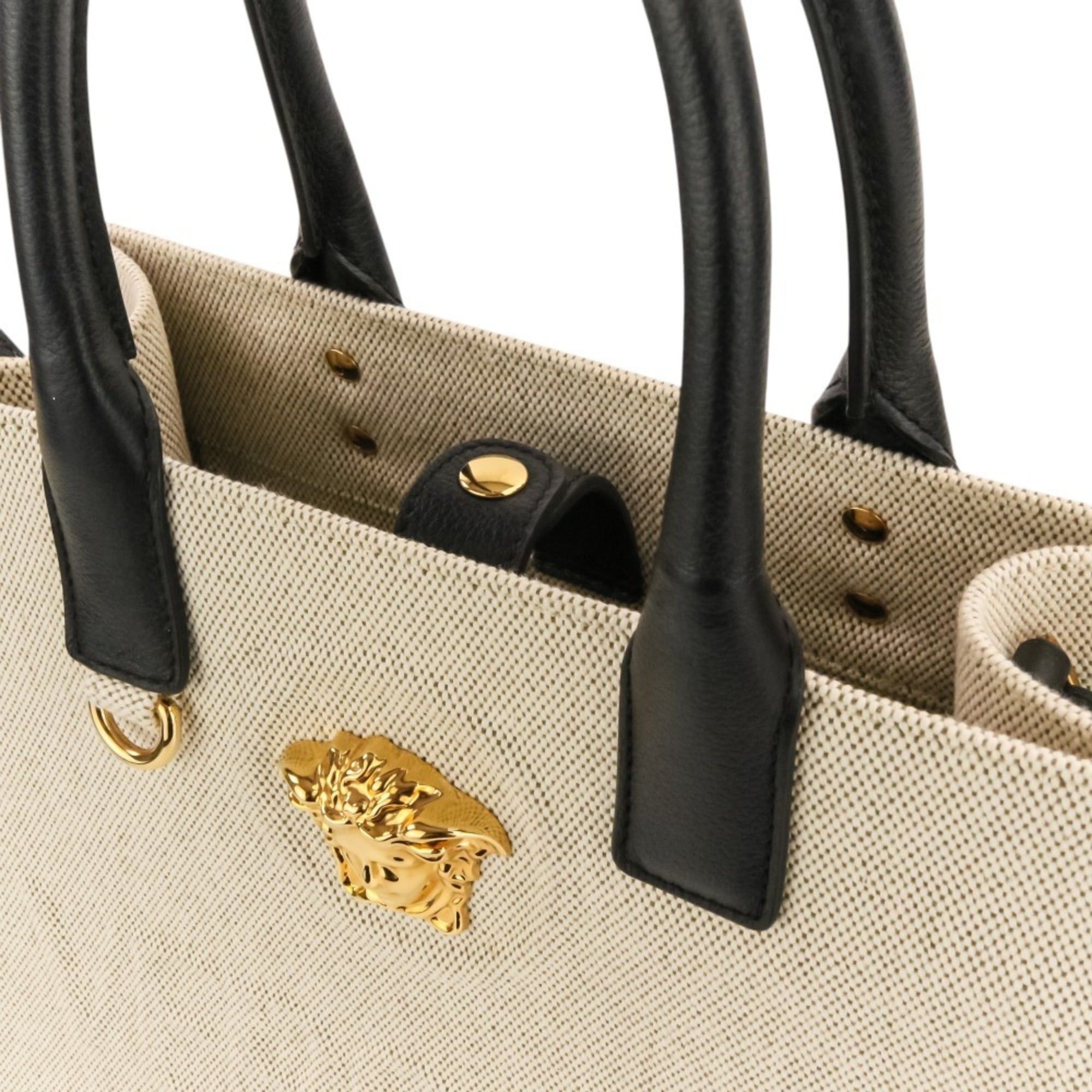 Versace VERSACE La Medusa Canvas 2-Way Handbag/Tote Bag 1005861 (Natural/Black) - Men's & Women's Size ONE SIZE - 7 Thumbnail