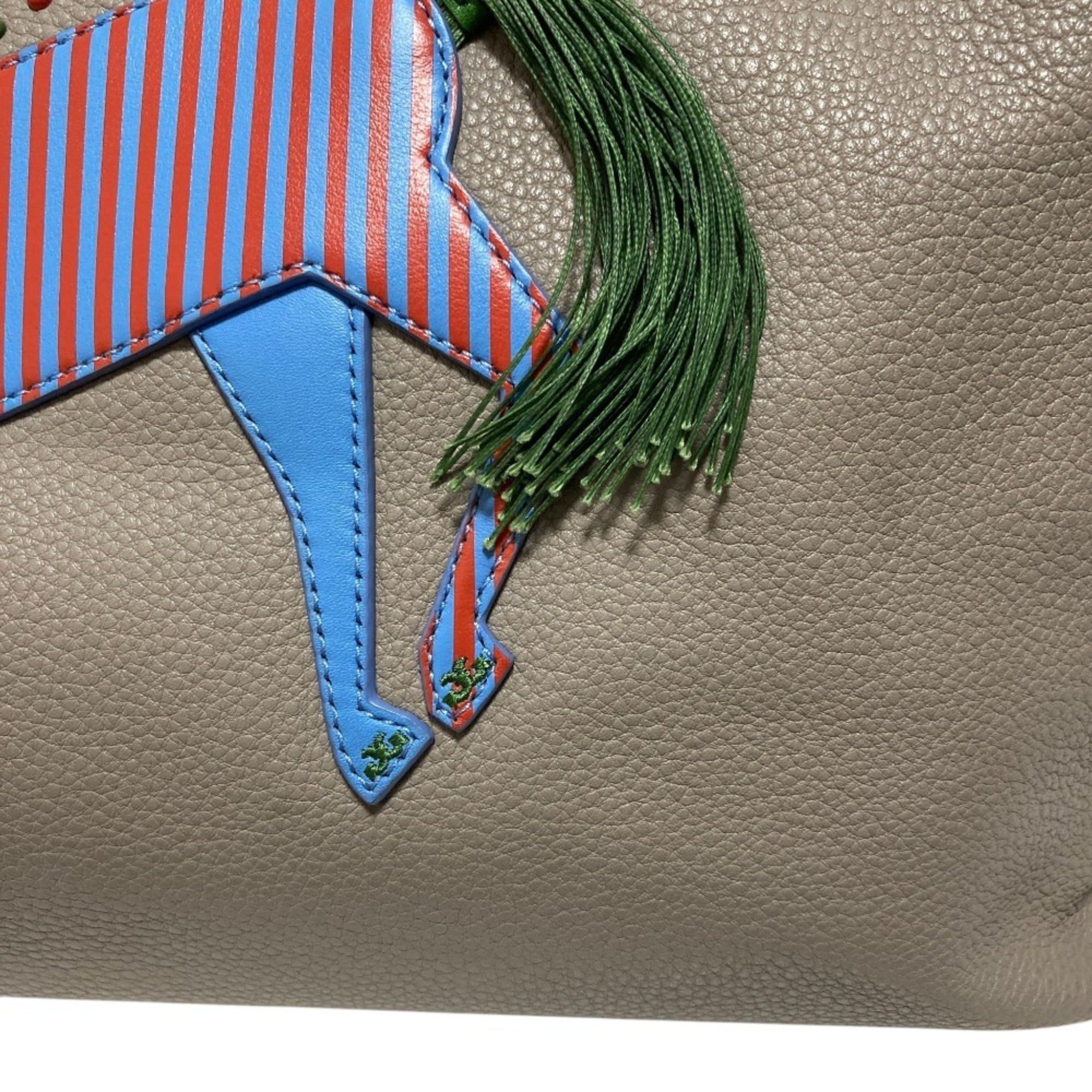Tory Burch TORY BURCH Leather Horse Tote Bag, Gray, Women's Size ONE SIZE - 12 Thumbnail